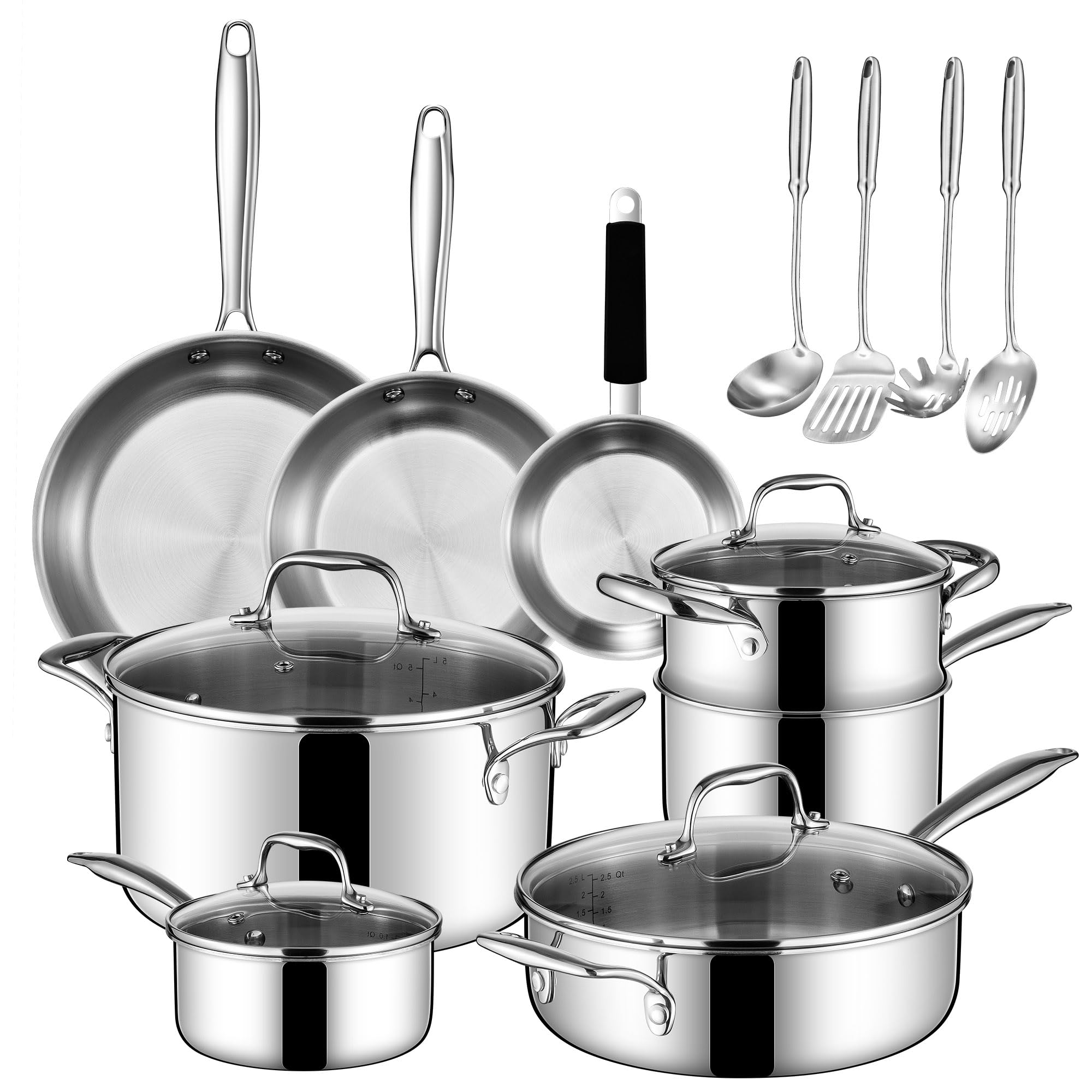 Triply Stainless Steel Cookware Set, 16 PCS Pots and Pans Set, Non Toxic