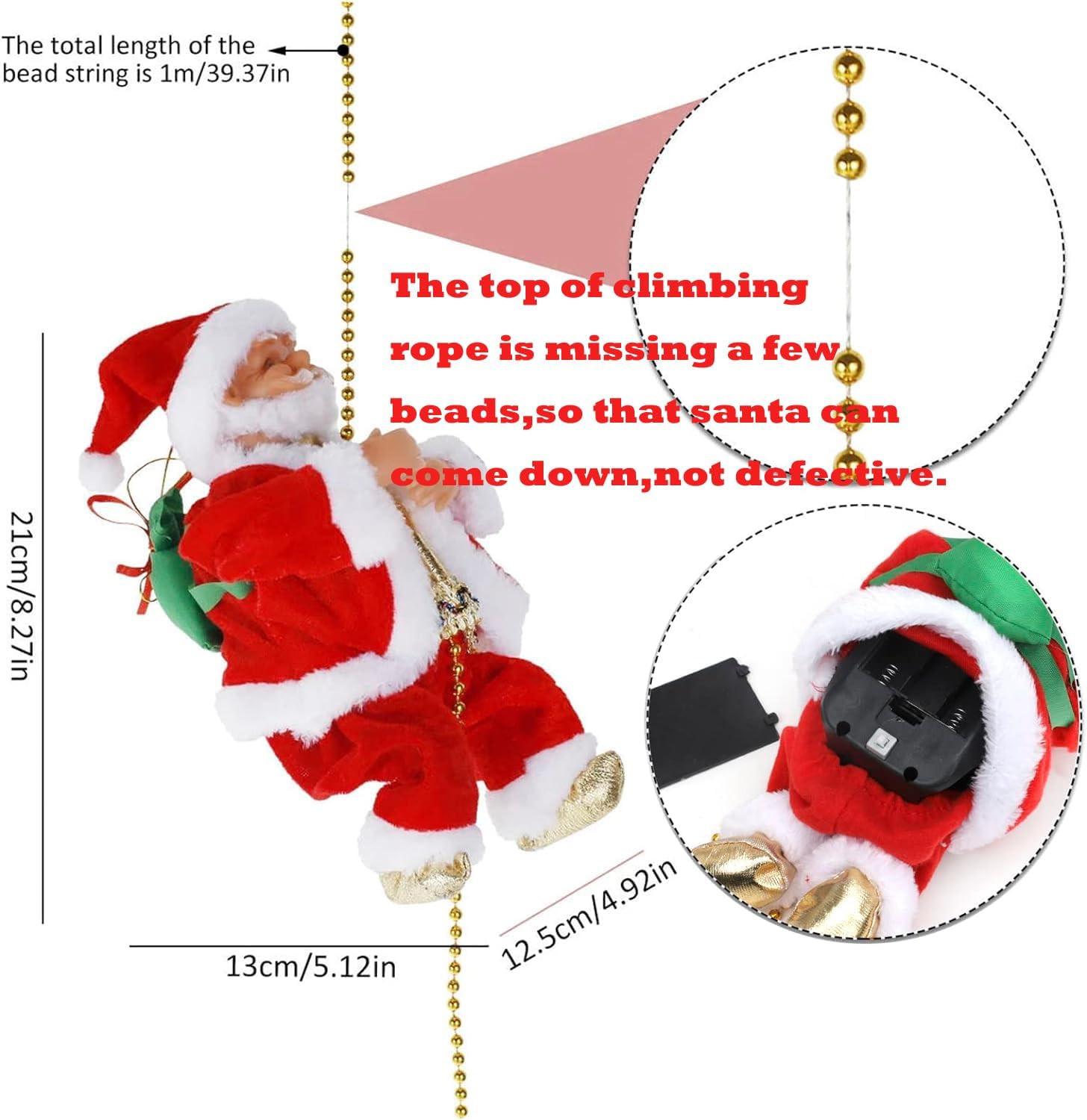Climbing Santa Claus 9 Christmas Ornament Xmas Decoration Climbs Up and Down Battery Operated Toy with Light Music and Sound Ani