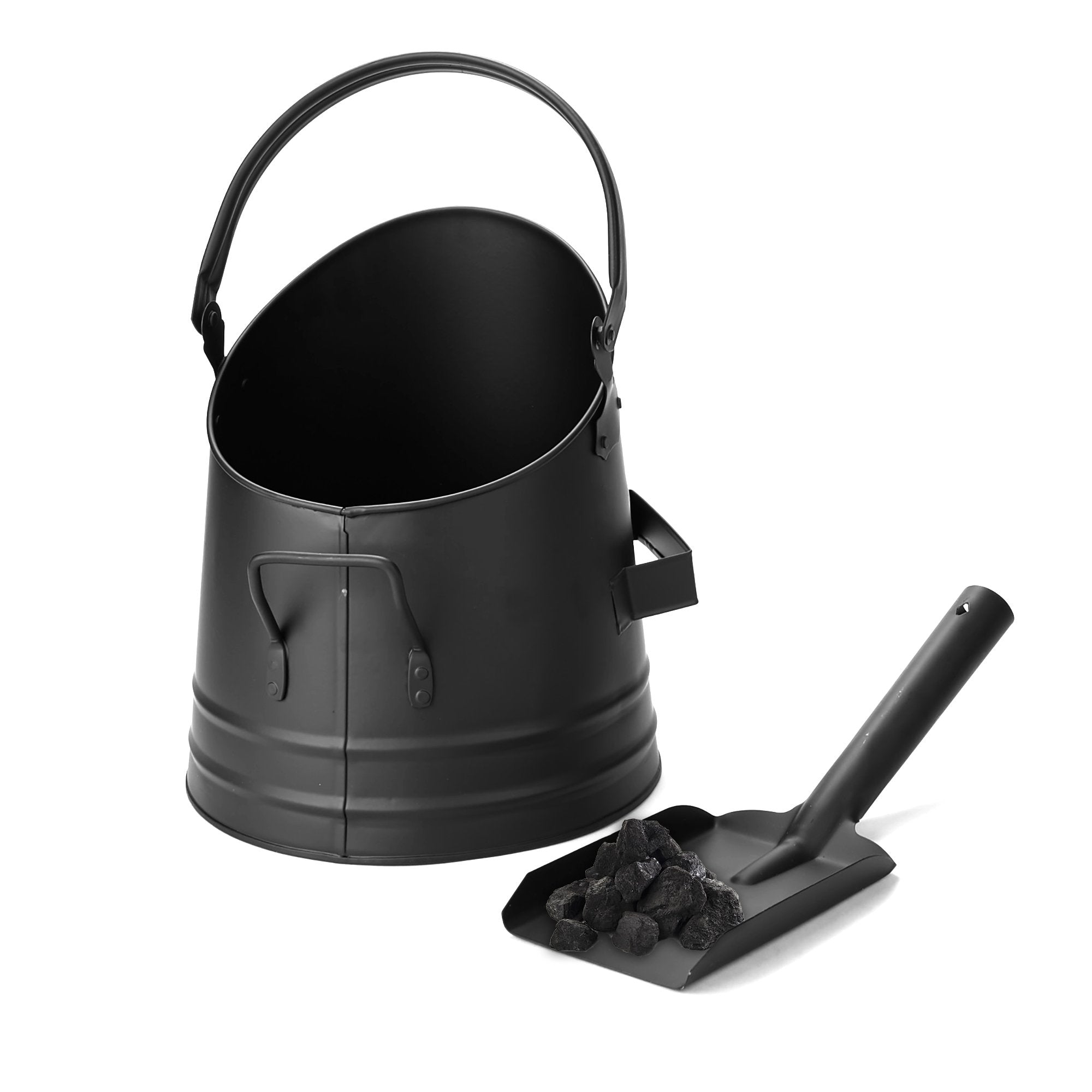 Mind Reader Fireplace Ash Bucket And Shovel, Wood Stove, Fireplace Accessories, Metal, 10''L X 10''W X 11.25''H, 2 Pcs, Black