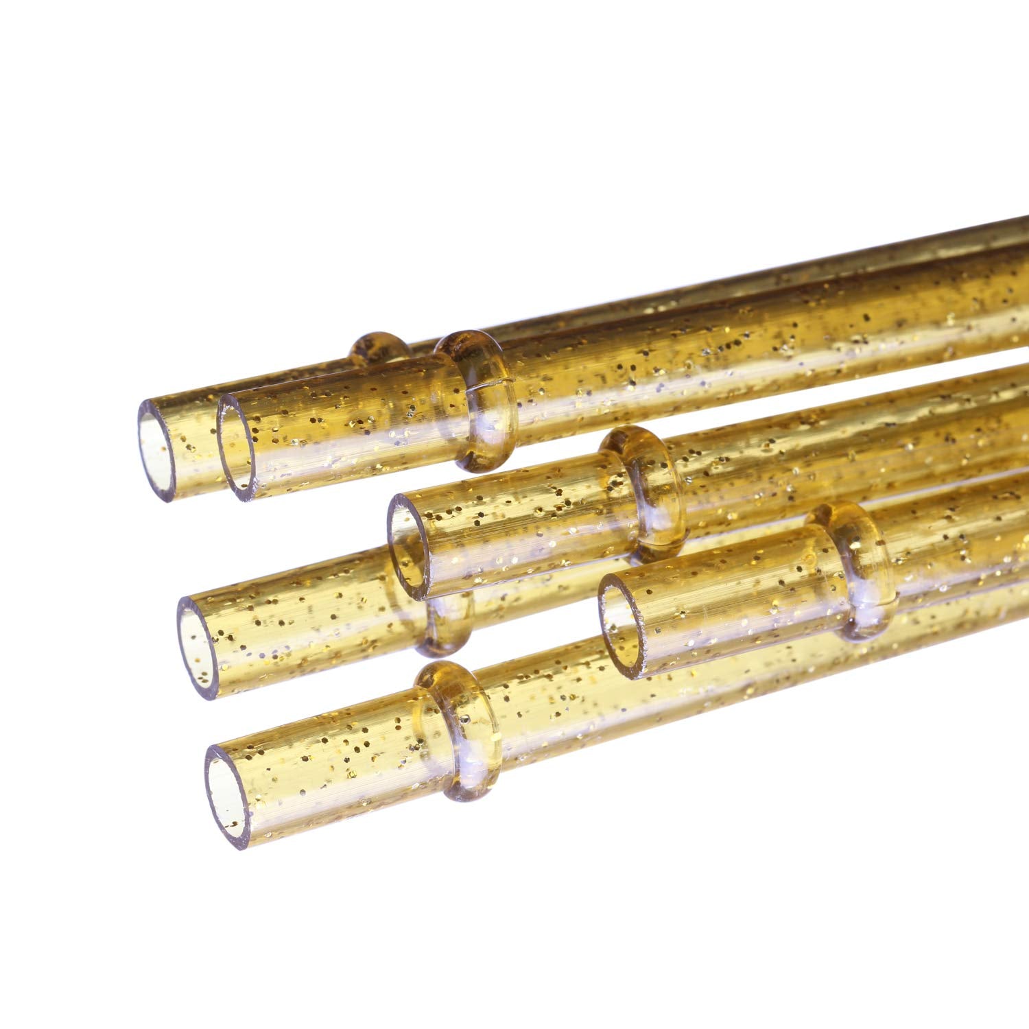 Dakoufish Bpa-Free 12 Piece 11 Inch Reusable Clear Plastic Glitter Sparkle Drinking Straw Plus One Cleaning Brush (Gold,11Inch)