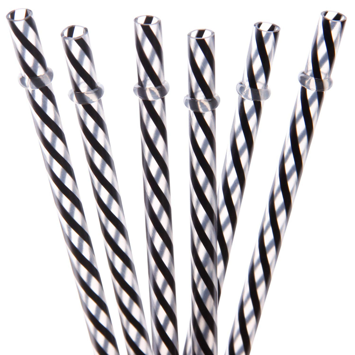 Dakoufish 12 Piece 11 Inch Reusable Plastic Thick Drinking Straws Bpa Free Mason Jar Straws Small Stripe Color (11Inch Black)