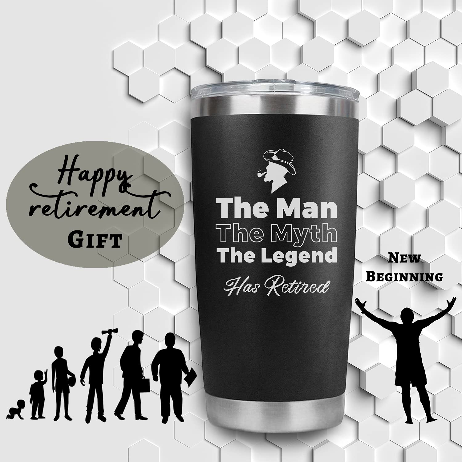 Retirement Gifts For Men Funny Tumbler Retiring Gift Ideas For Coworkers, Boss, Dad, Friends Stainless Steel Matte Black 20 Oz T