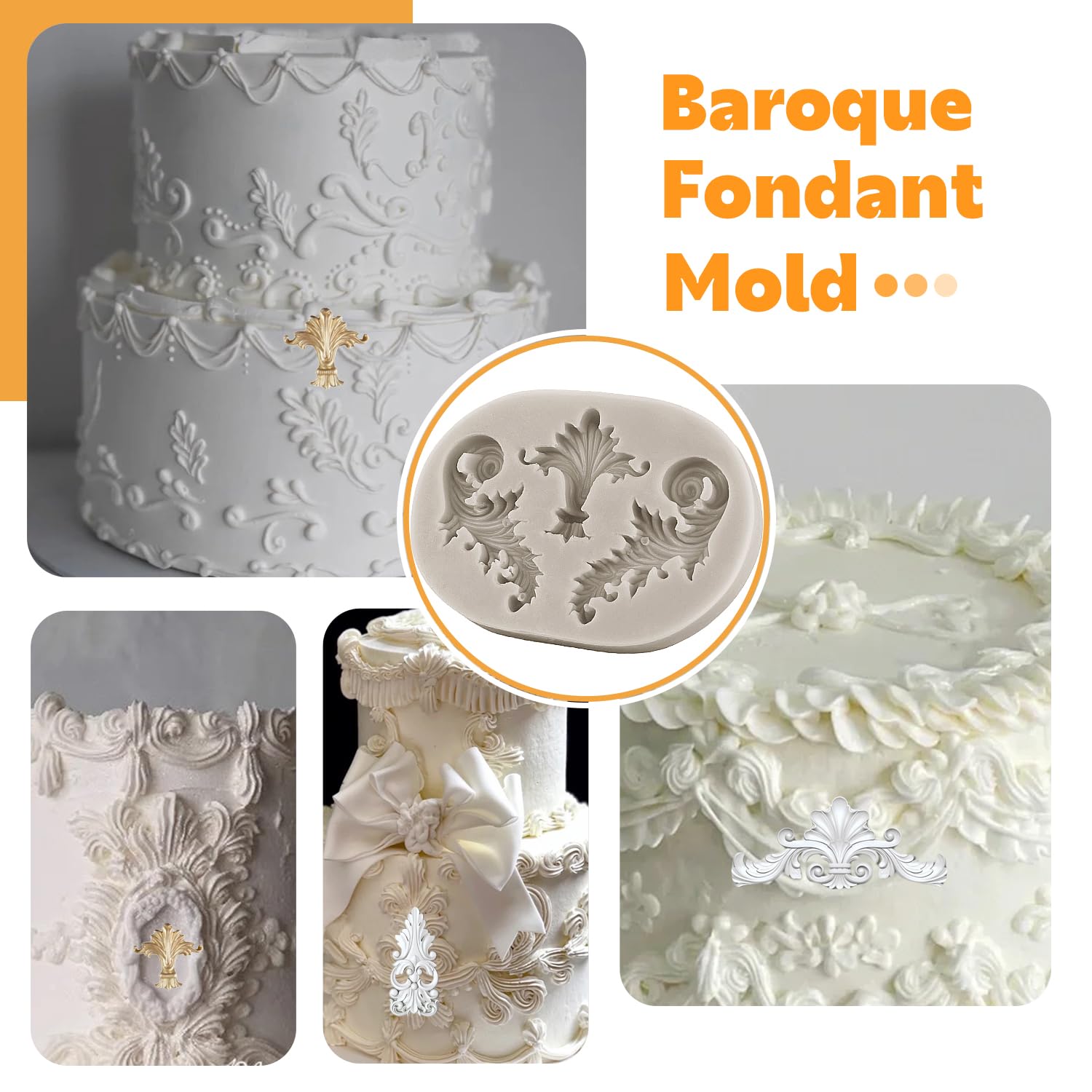 Sijiangmold Baroque Fondant Mold Curlicues Scroll Lace Silicone Molds Filigree Mold For Cake Decoration Cupcake Topper Candy Pol