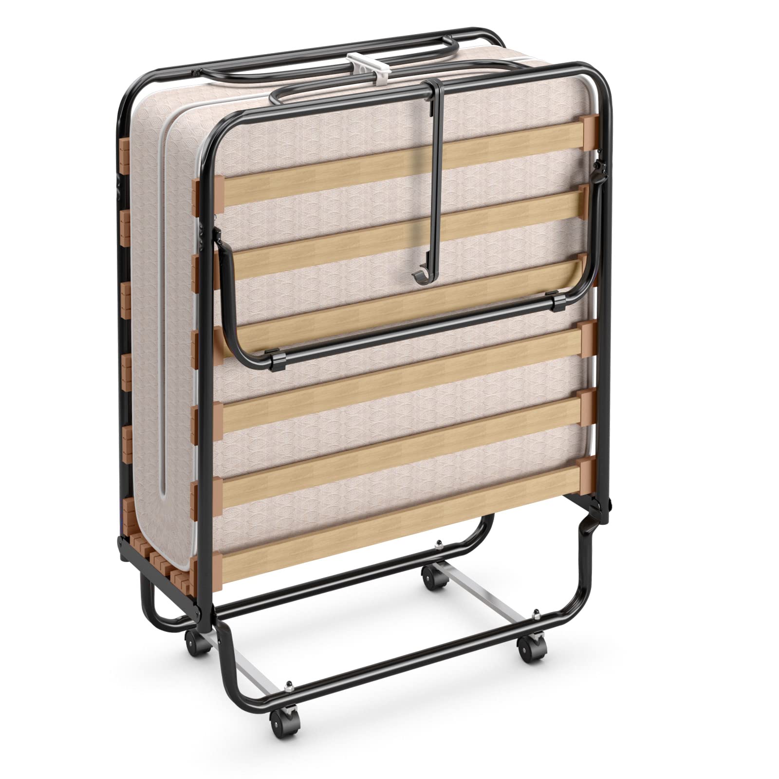 Giantex Folding Bed With Mattress For Adults, Rollaway Guest Beds W/Memory Foam Mattress & Metal Frame, Made In Italy, Cot Size