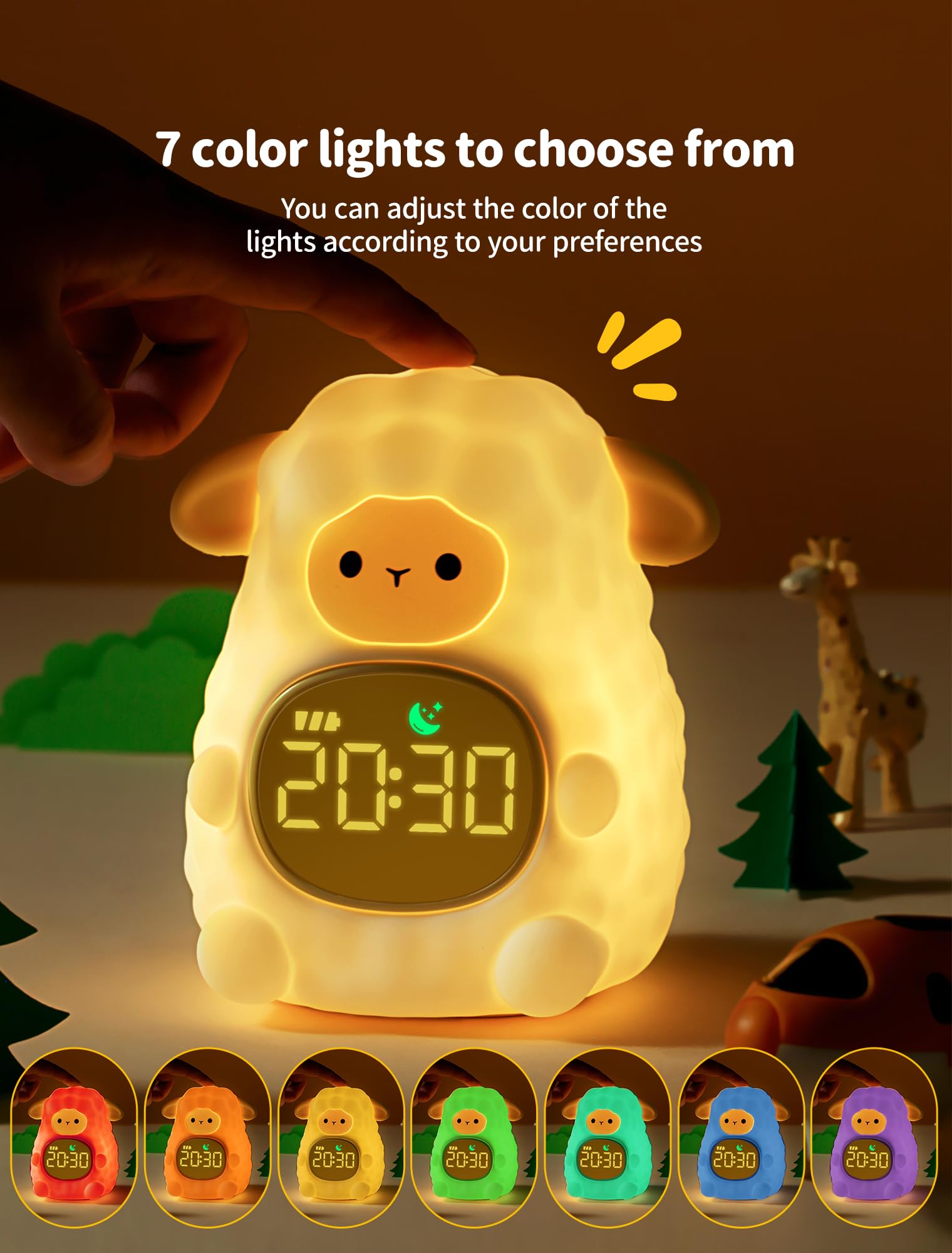 MASHI Sheep Alarm Clock, Toddler Sleep Training Clock with Sun & Moon, Sleep Sound Machine, Night Lights, Alarm Clock for Kids,