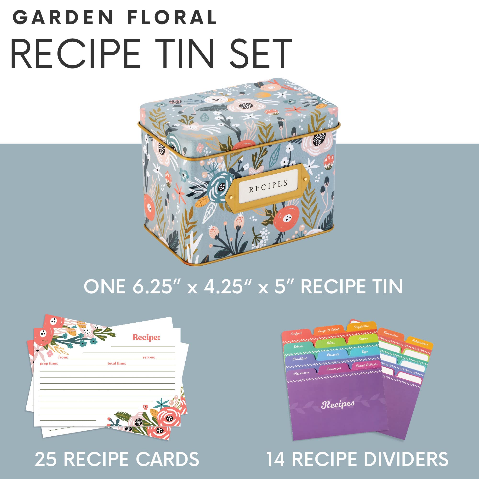 Jot & Mark Recipe Card Complete Gift Box | Decorative Recipe Tin Box (Garden Floral)