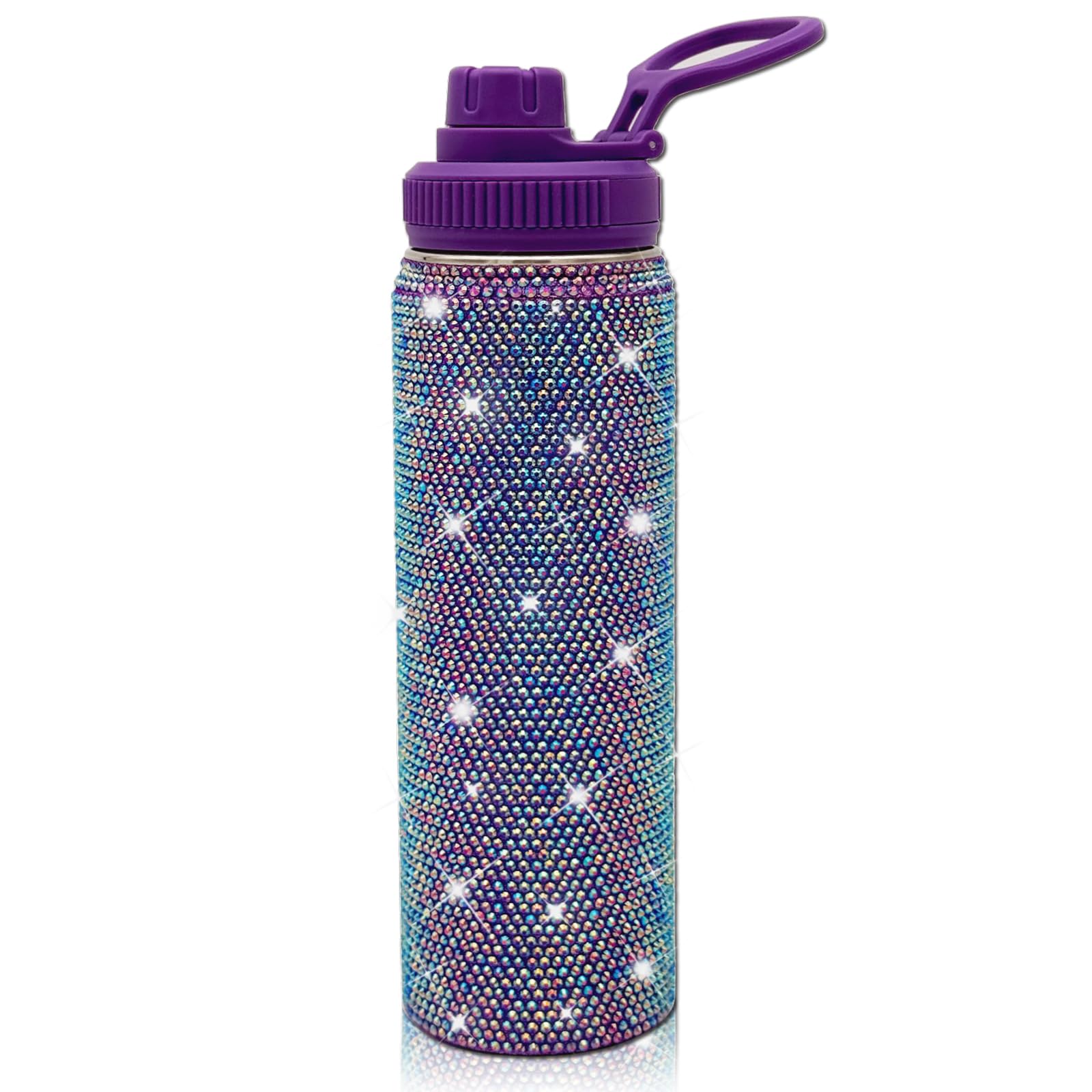 22oz Stainless Steel Bling Crystal Water Bottle Rhinestone Vacuum Insulated Bottle with Spout Lid Reusable DoubleWall Glitter S