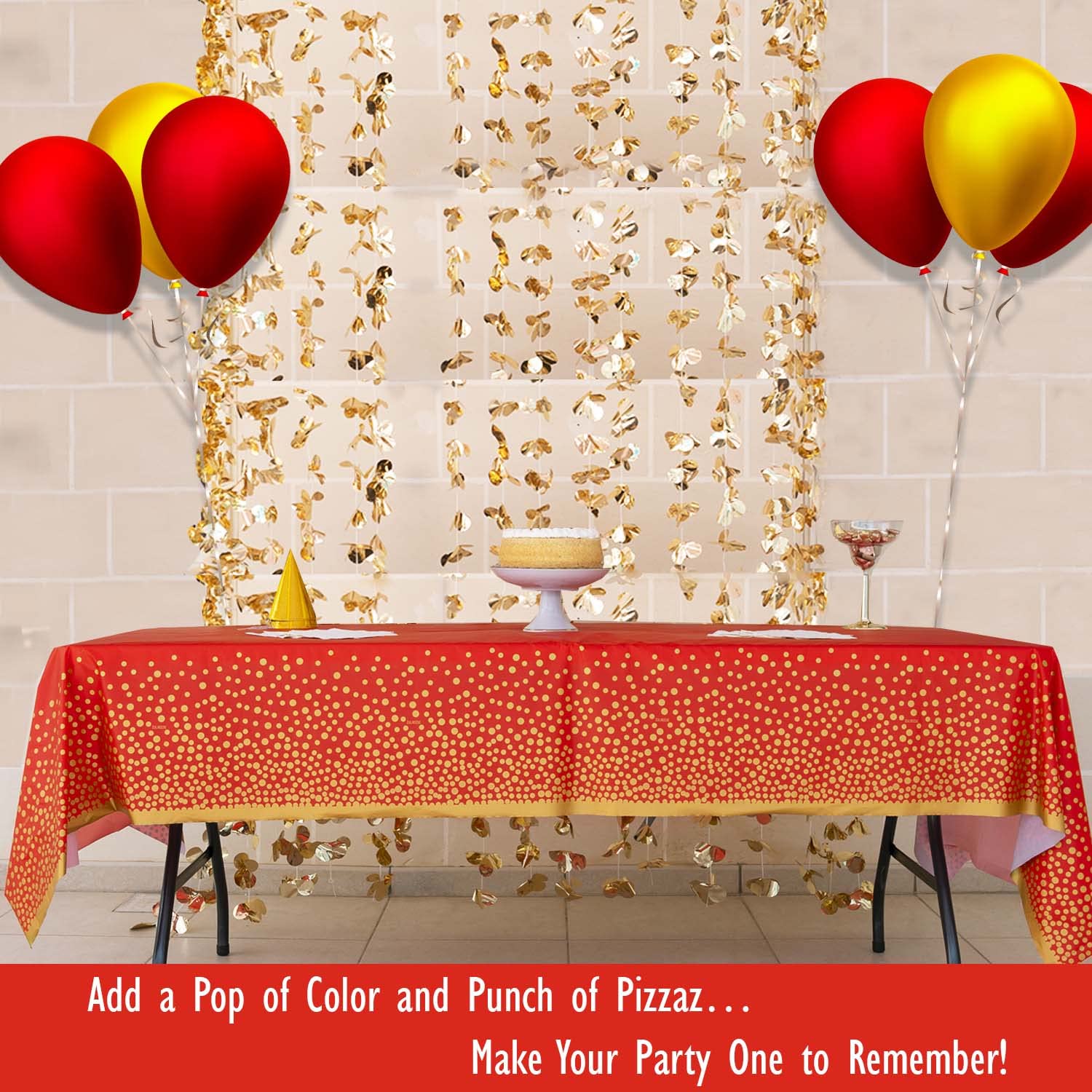 Zuladise 2 Pack Red Plastic Table Cloths Disposable Red And Gold Tablecloth For Parties, Graduation, Birthday, Christmas Party D