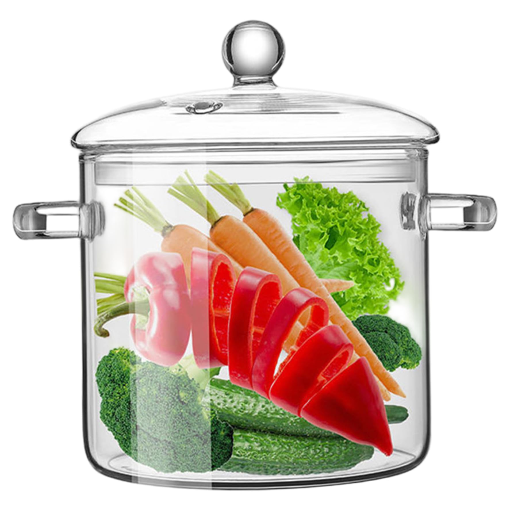 Glass Cooking Pots with Lids, 1900ml Heat Resistant Transparent Pasta Pot with Dual Handle and Breathable Hole, Glass Saucepan f