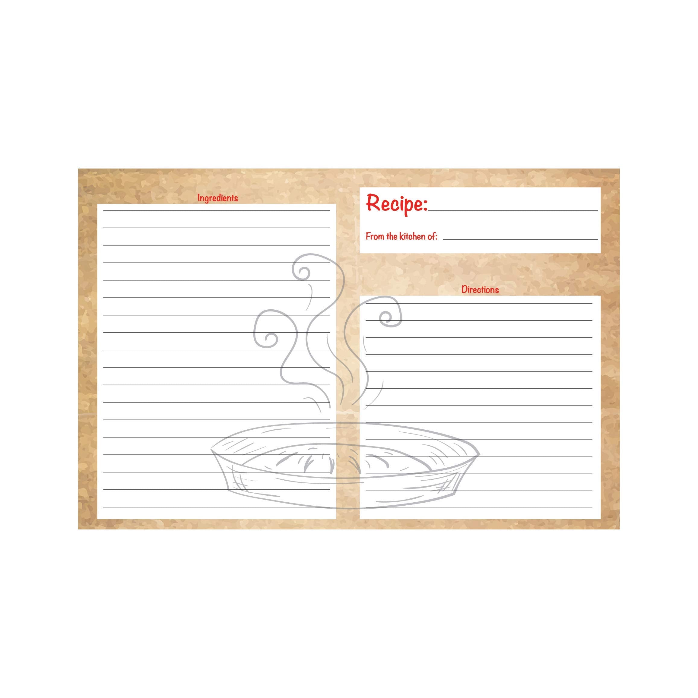 Kitchen Classics Recipe Cards - 50 Double Sided Beautiful Brown Thick Cards.- 4X6 Inch
