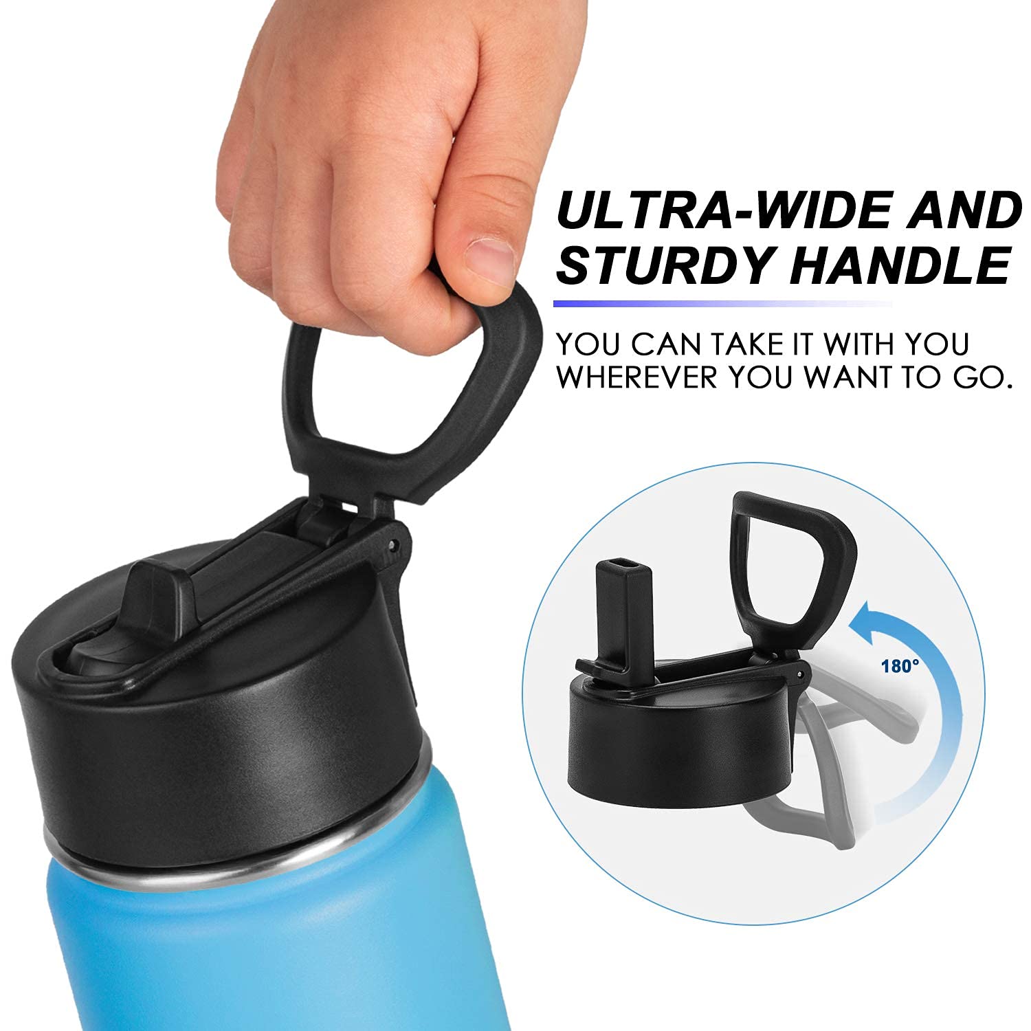 Koodee Water Bottle With Straw 16 Oz Stainless Steel Double Wall Vacuum Insulated Wide Mouth Water Bottle Flask With Leakproof S