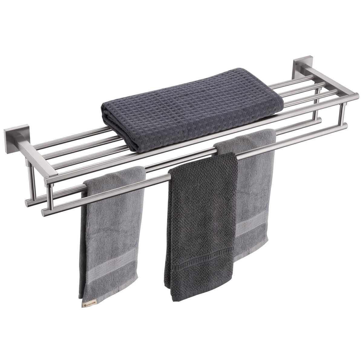Kokosiri Towel Shelf With Double Towel Bars 32 Inches Bathroom Towel Rack Bath Towel Holder Wall Mounted Stainless Steel, Brushe