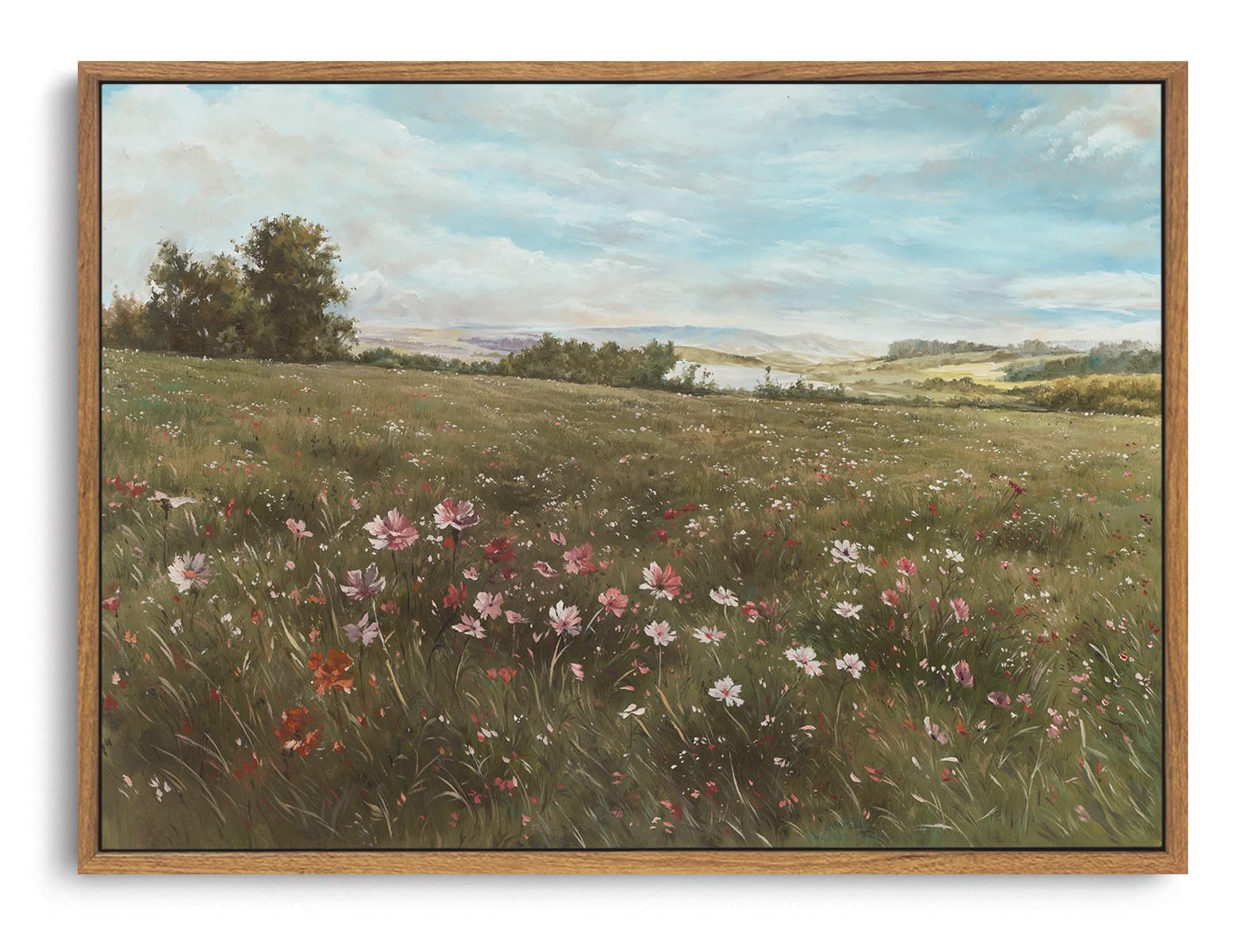Oiqartoiq Vintage Farmhouse Landscape Framed Wall Art Living Room Modern Floral Wild Flower Botanical Summer Canvas Wall Art Rus