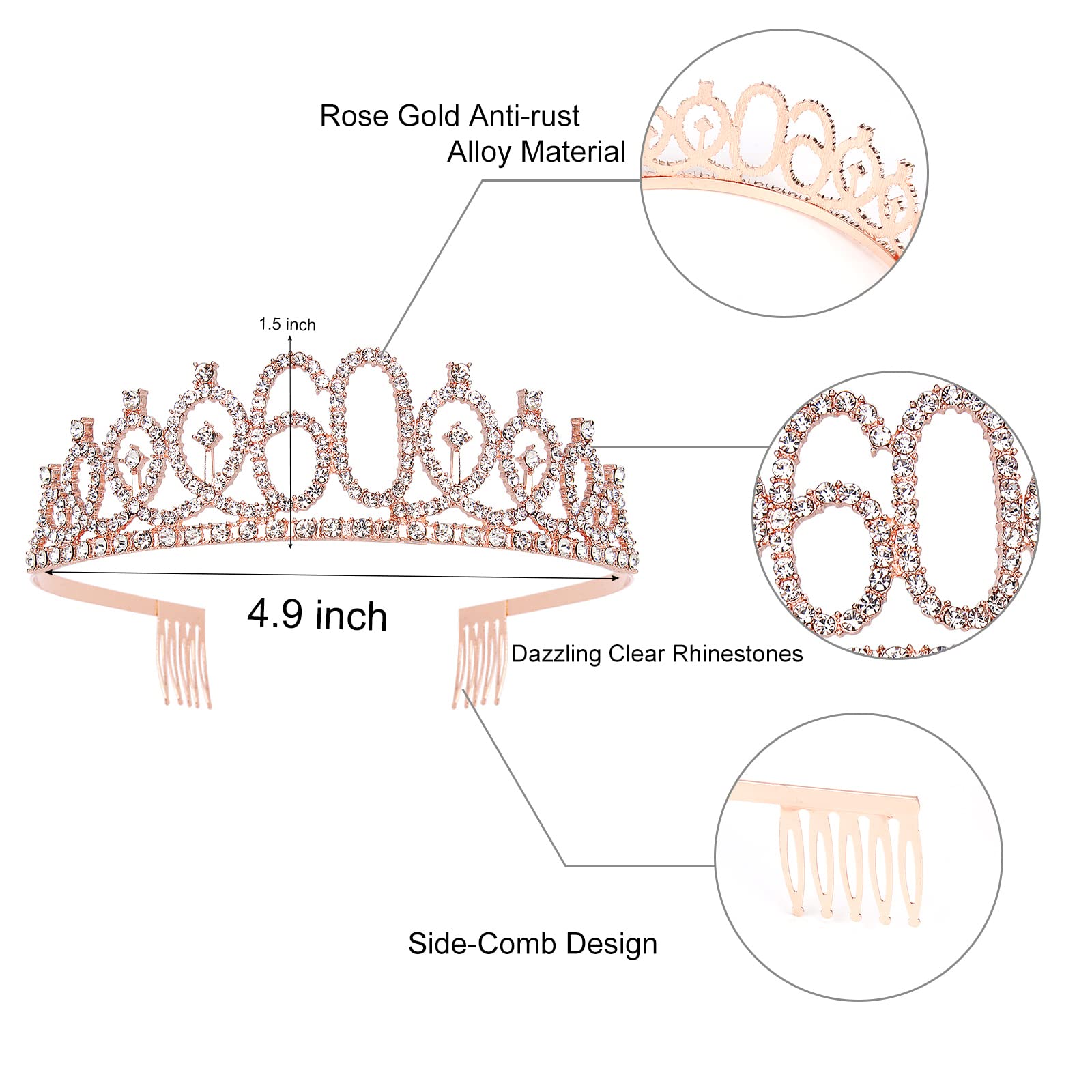 Cieher 60Th Birthday Gifts For Women,60 Birthday Crown + 60 & Fabulous Sash,60Th Birthday Decorations Women,60Th Birthday Cake T