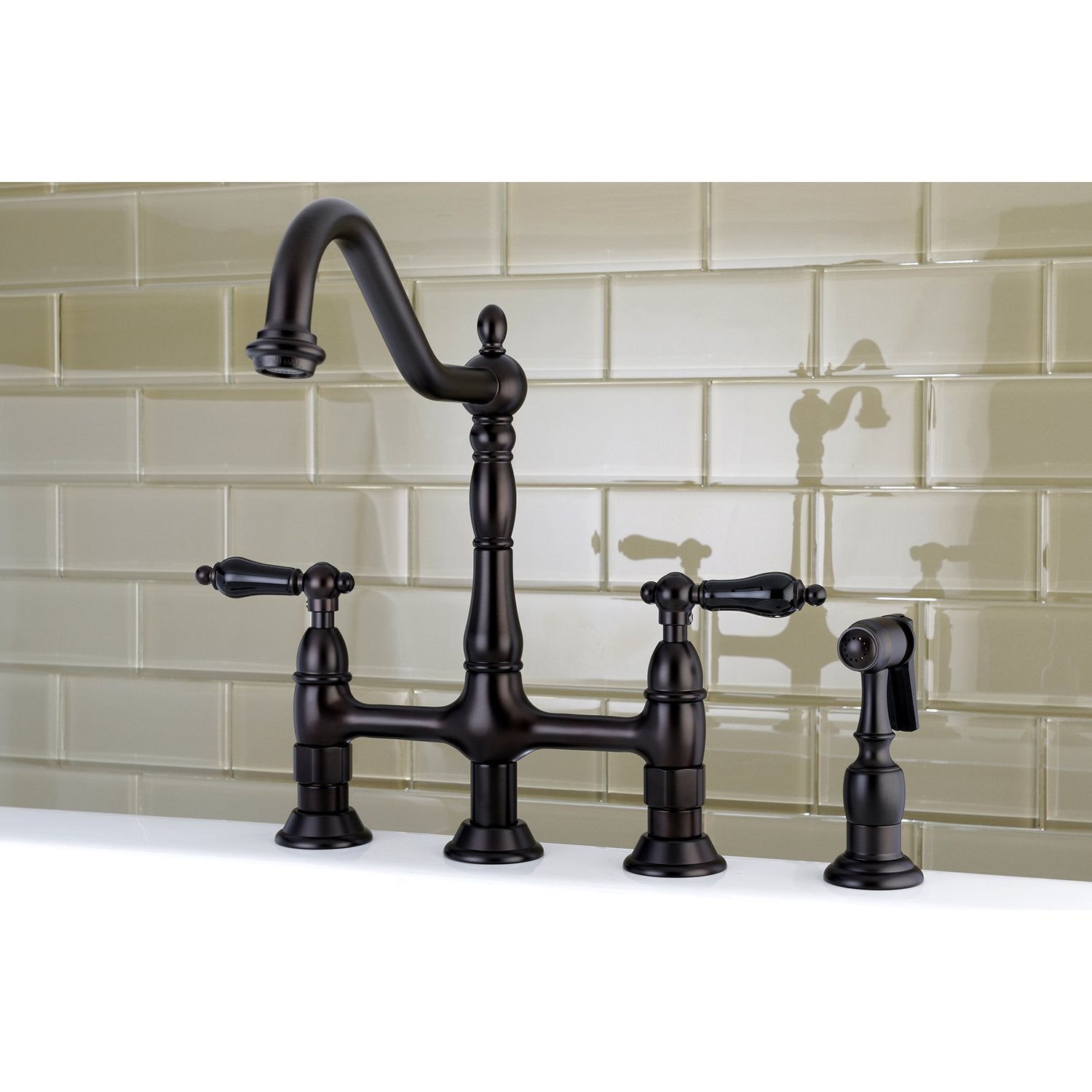 Kingston Brass KS1275PKLBS Duchess Bridge Kitchen Faucet with Brass Sprayer  Oil Rubbed Bronze