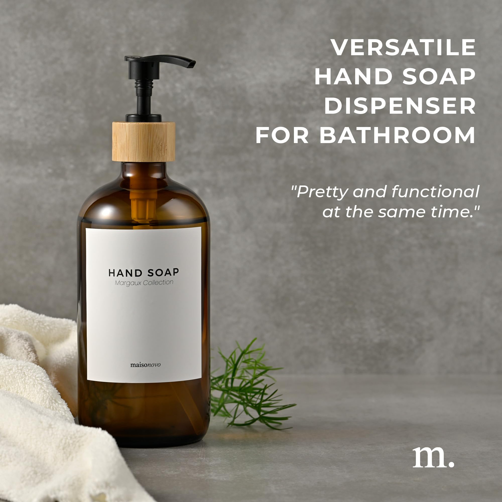 Maisonovo Hand Soap Dispenser | 16.9 Fl Oz Amber Glass Soap Dispenser With Bamboo Pump