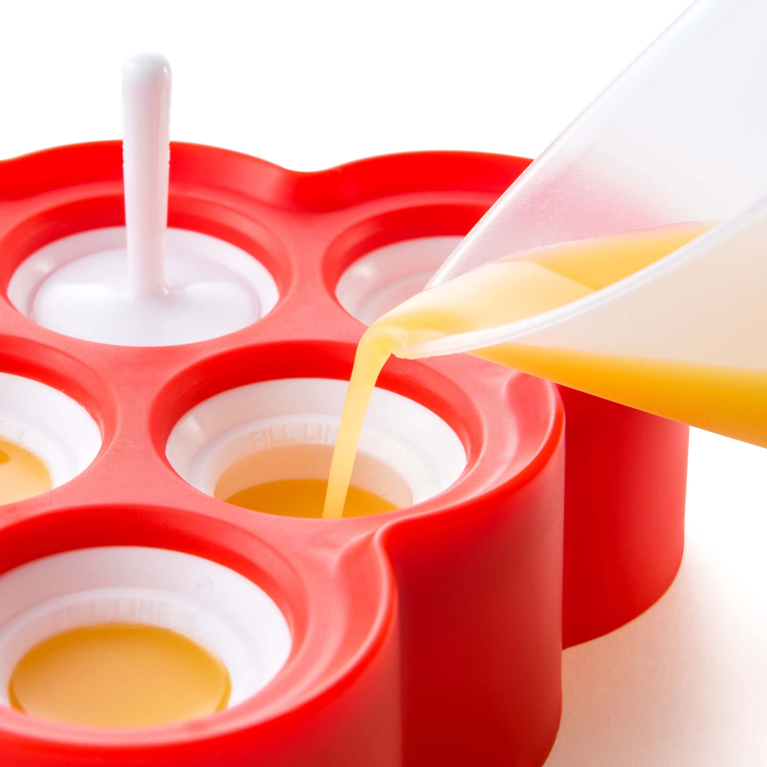 ZOKU Mini Pop Molds - 9 BPA-free Silicone Popsicle Molds with Sticks & Drip Guards, Easy-Release, Red, Model ZK115
