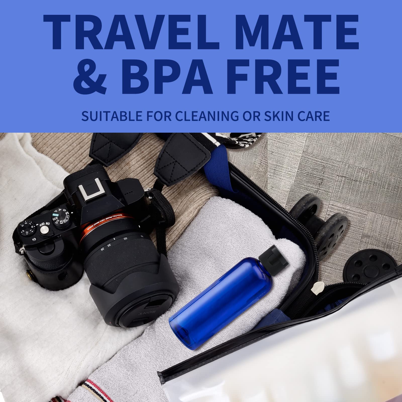 Lisapack 34Oz Travel Bottles With Flip Cap (5 Pcs) Empty Dispenser Container For Travel Size Cosmetics (100Ml, Blue )