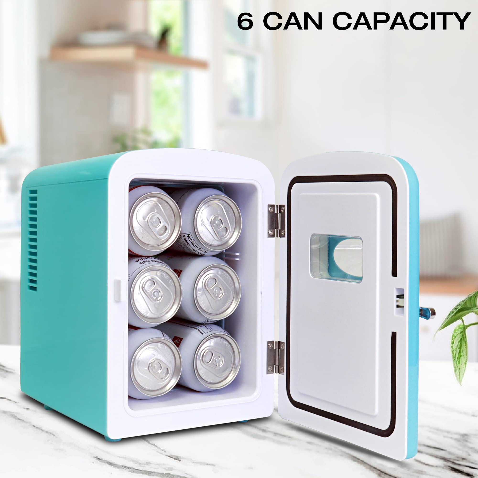 Koolatron Retro Portable Mini Fridge 4 Liter6 can AcDc Thermoelectric cooler for Skincare  cosmetics  Medications  Dorm  Home  Room and Travel (Aqua)