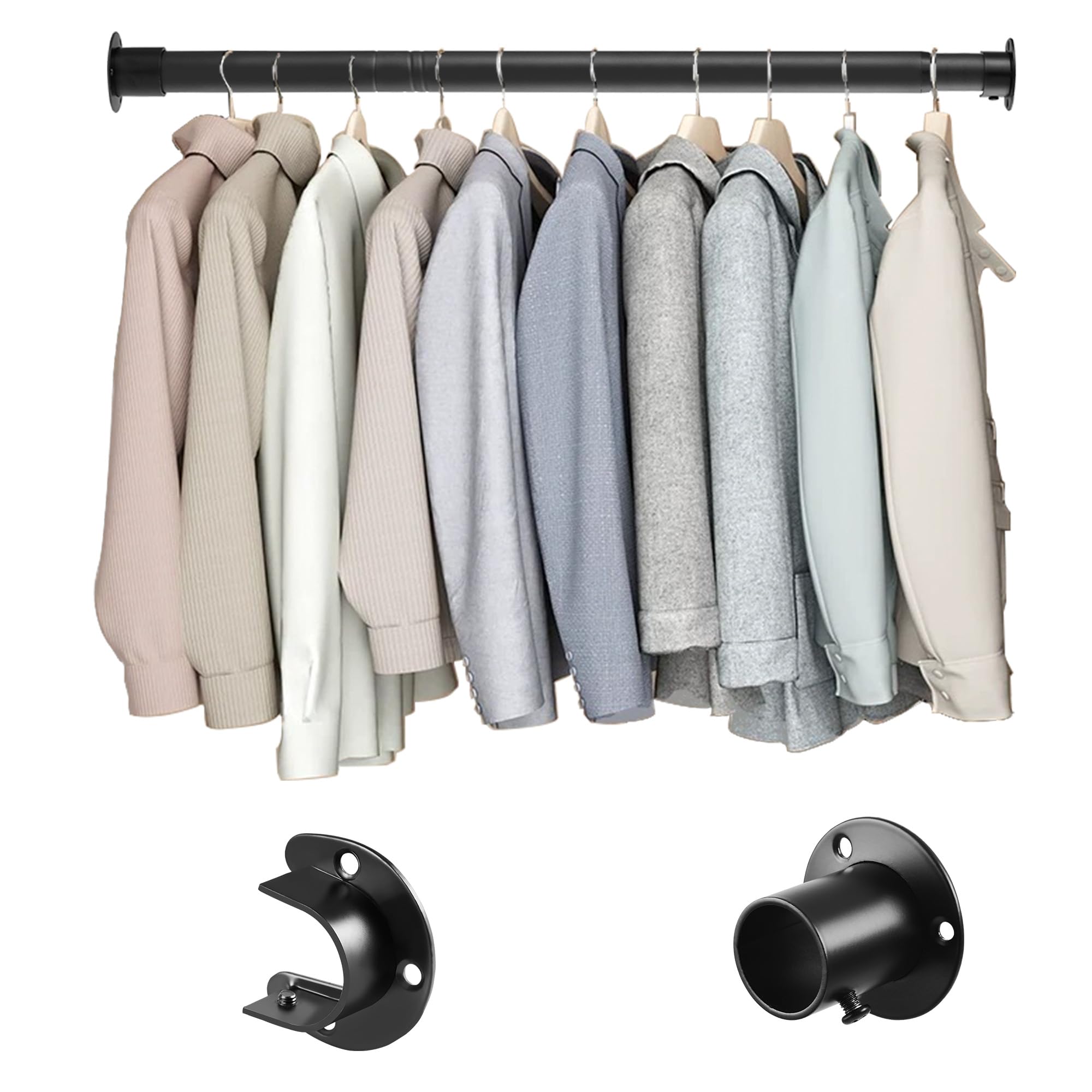 Closet Rod, 17 To 64 Inches Adjustable Closet Rods For Hanging Clothes Heavy Duty Closet Hanging Rod Metal Black Rod For Closet,