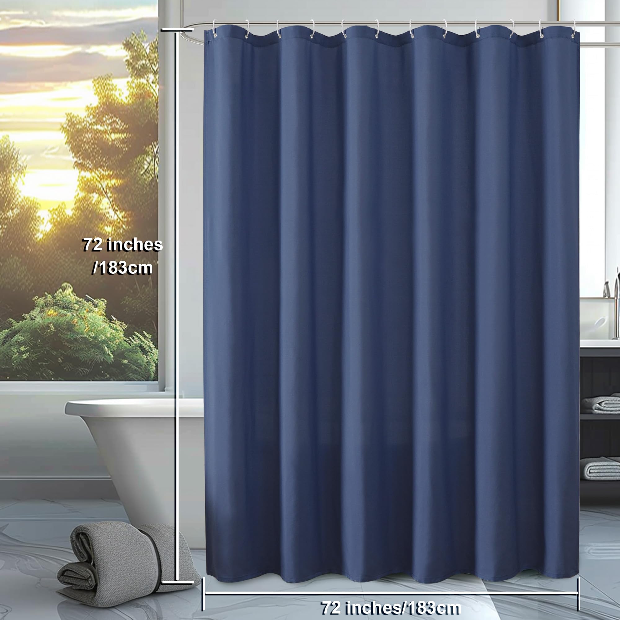 Ovzme Zora Dusty Blue Shower Curtain For Bathroom, Fabric Shower Curtain Set With 12 Hooks - Soft Cloth & Hotel Spa Quality, Wat