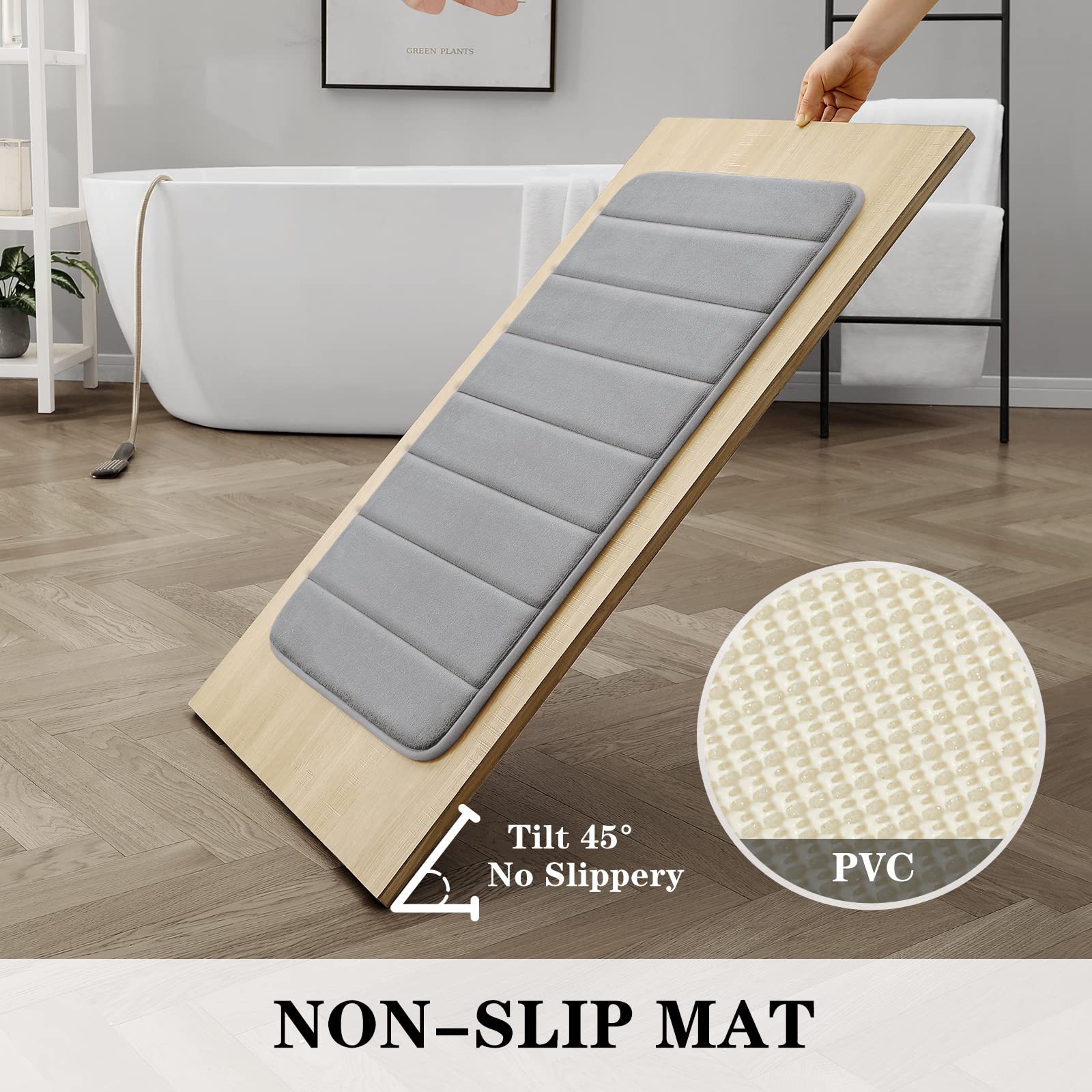 Bysure Grey Memory Foam Bathroom Rug Set 3 Piece, Non Slip Extra Soft Absorbent Bath Mats, Machine Washable & Dry Toilet Mat Set