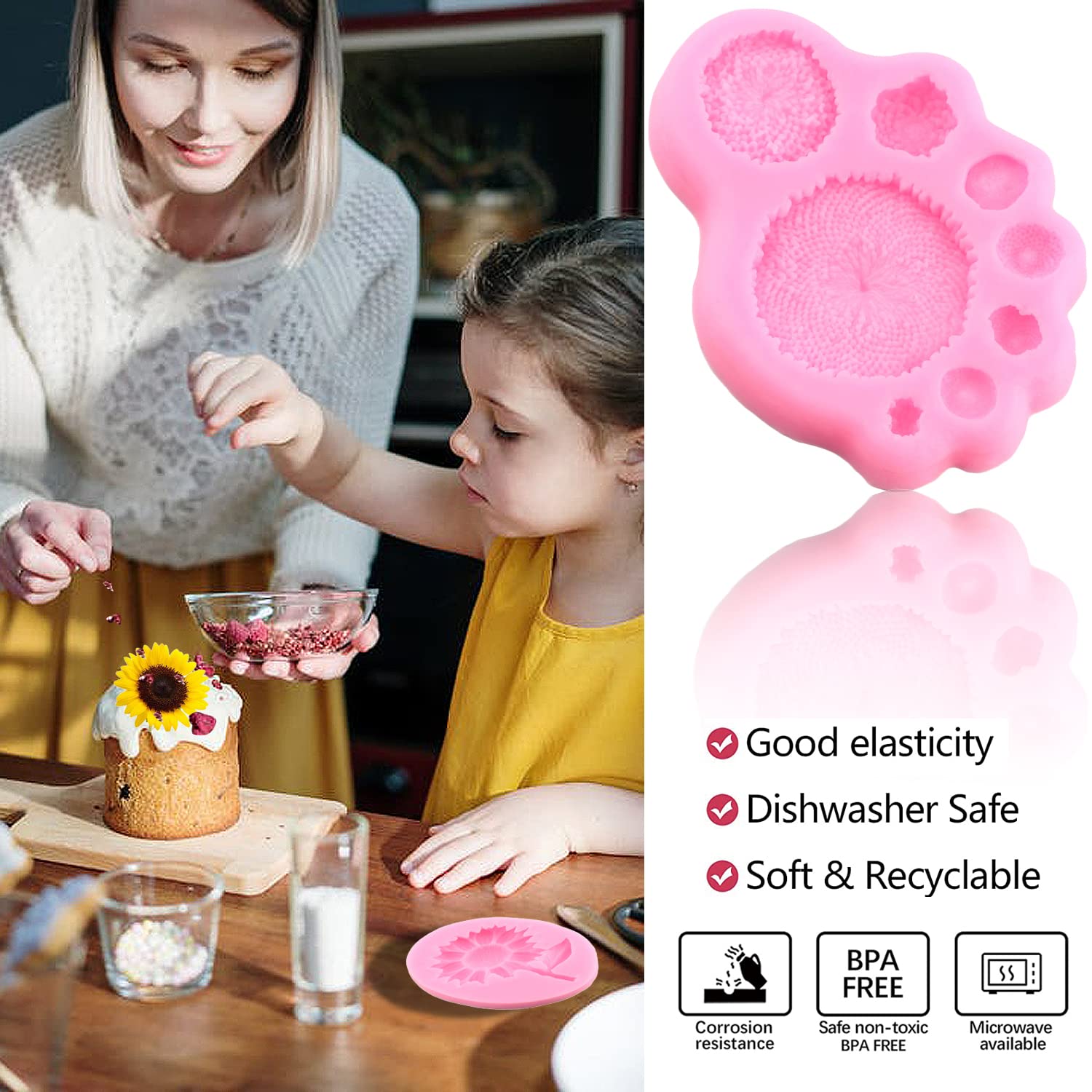 Zixiang Sunflower Fondant Molds Sunflower Stamen Silicone Mold For Cake Decorating Cupcake Topper Chocolate Candy Polymer Clay G