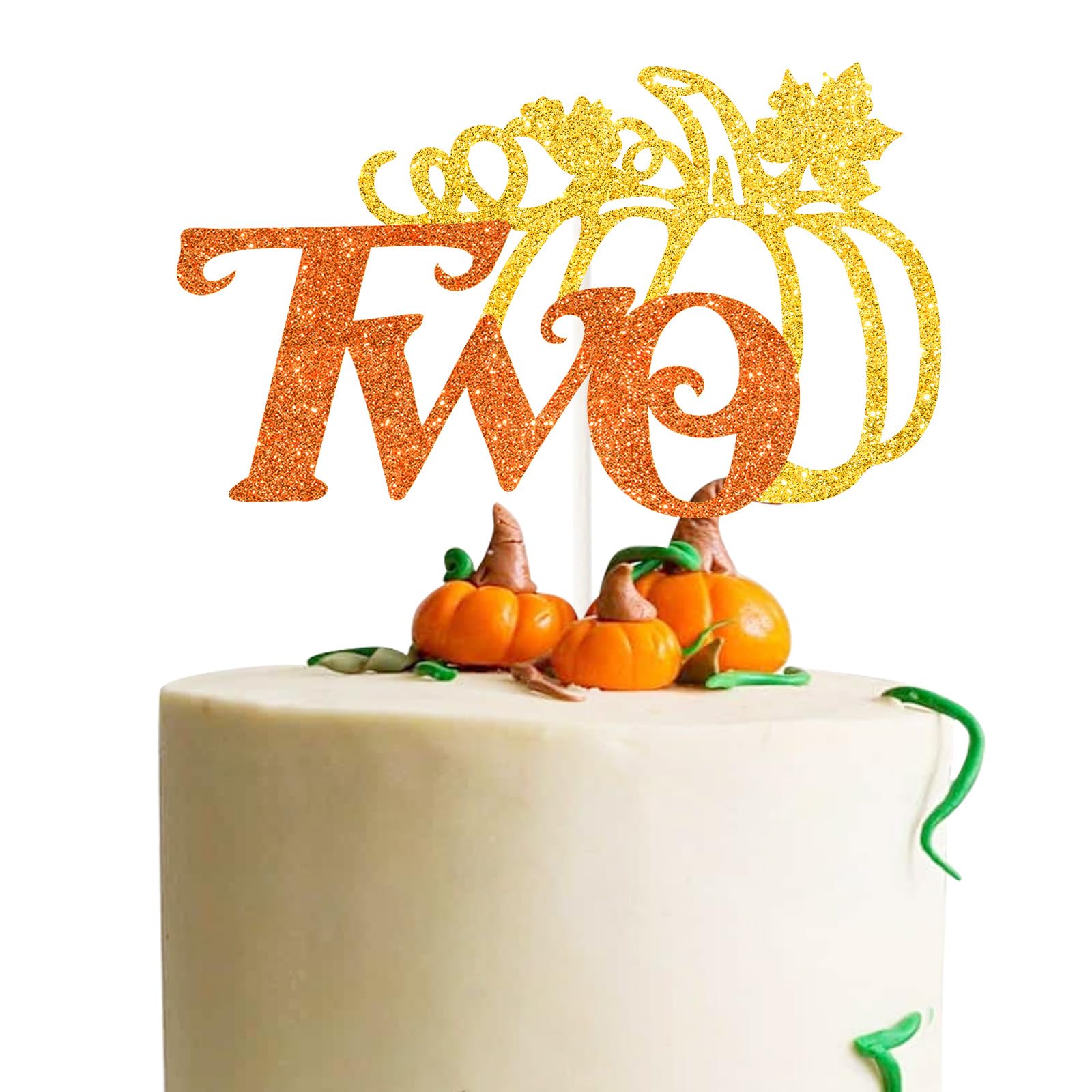 Pumpkin Two Cake Topper - Fall Harvest Theme Pumpkin 2nd Birthday Cake Decor - Autumn Baby Shower Two Years Old Birthday Thanksg
