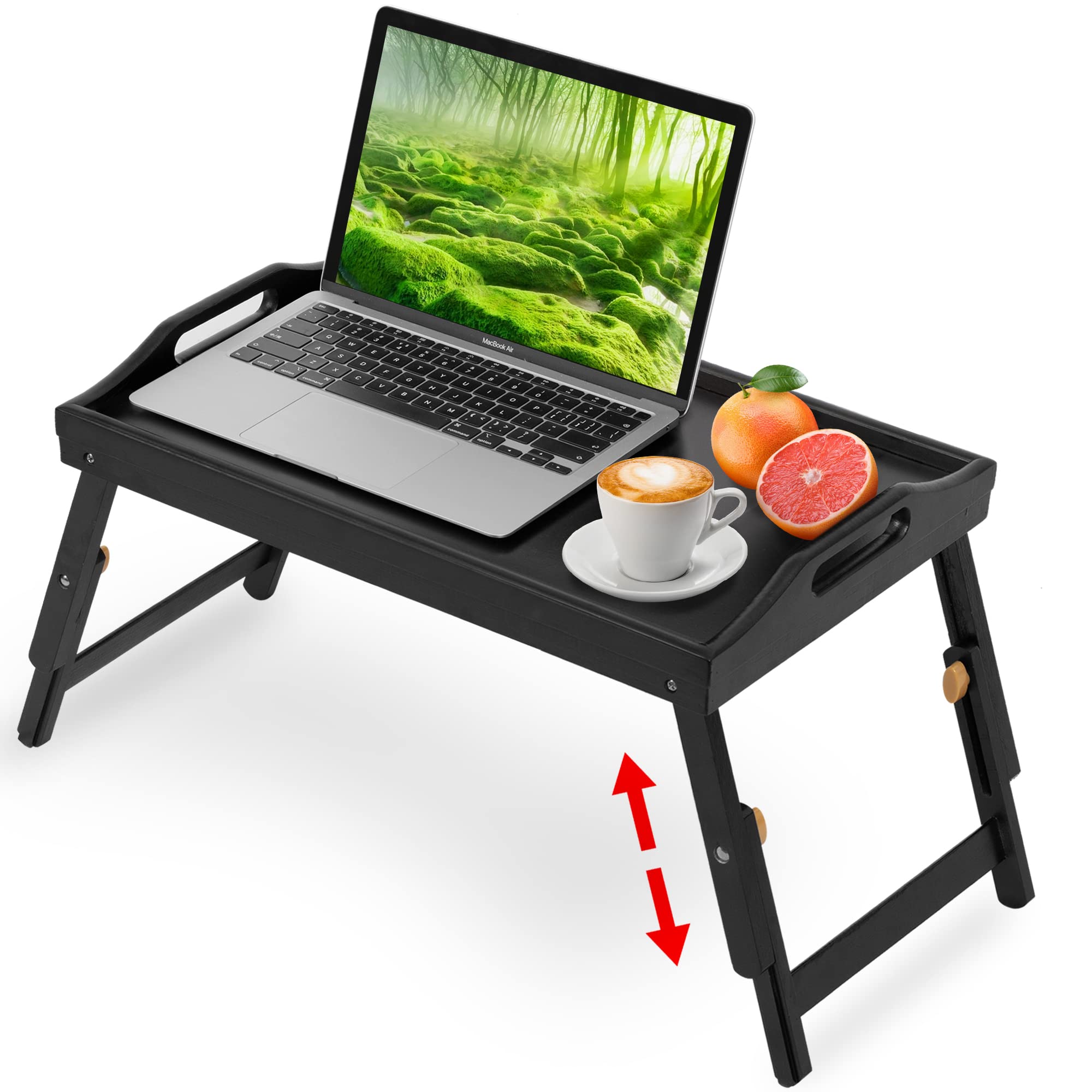 Mayyol Breakfast Bed Tray For Eating - Height Adjustable Raised Food Table - Bamboo Serving Tray On Lap Sofa - Portable Snack Pl