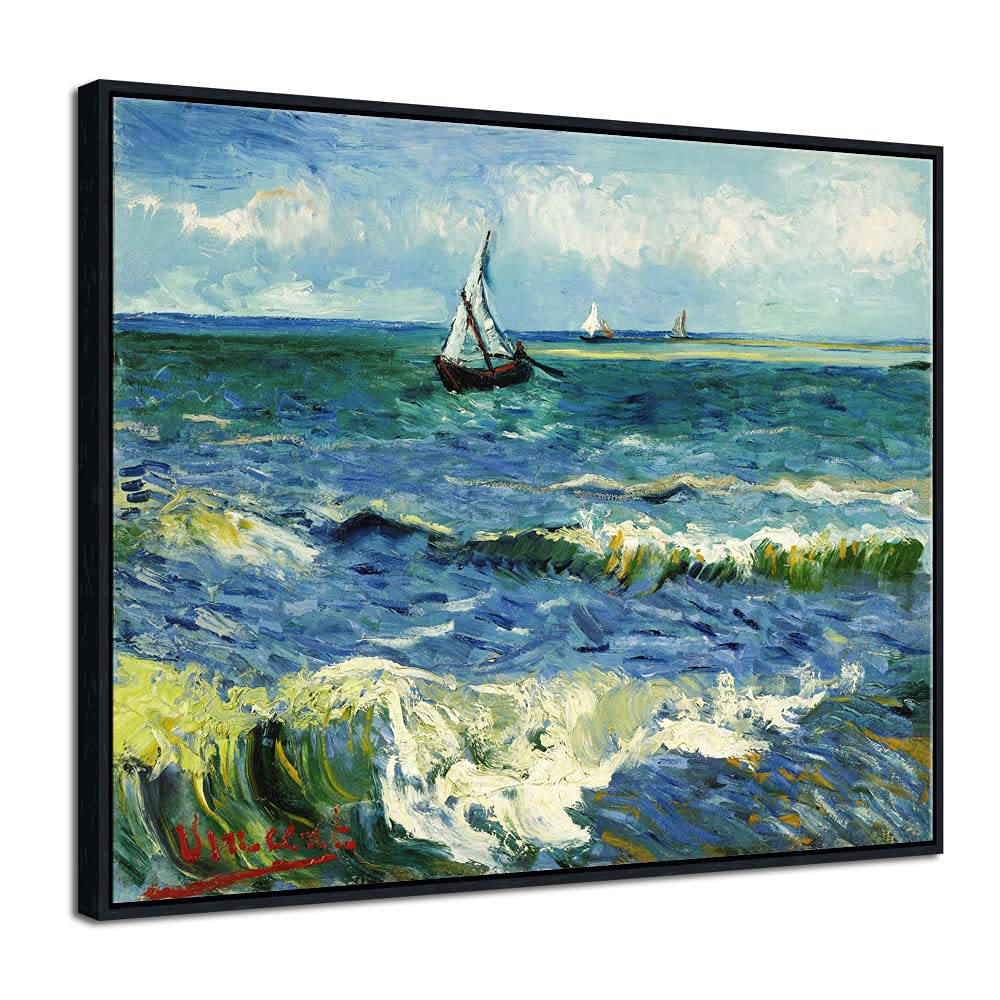 Wieco Art Framed Art Prints Seascape At Saintes Maries By Vincent Van Gogh Modern Canvas Prints Sea Pictures On Canvas Wall Art