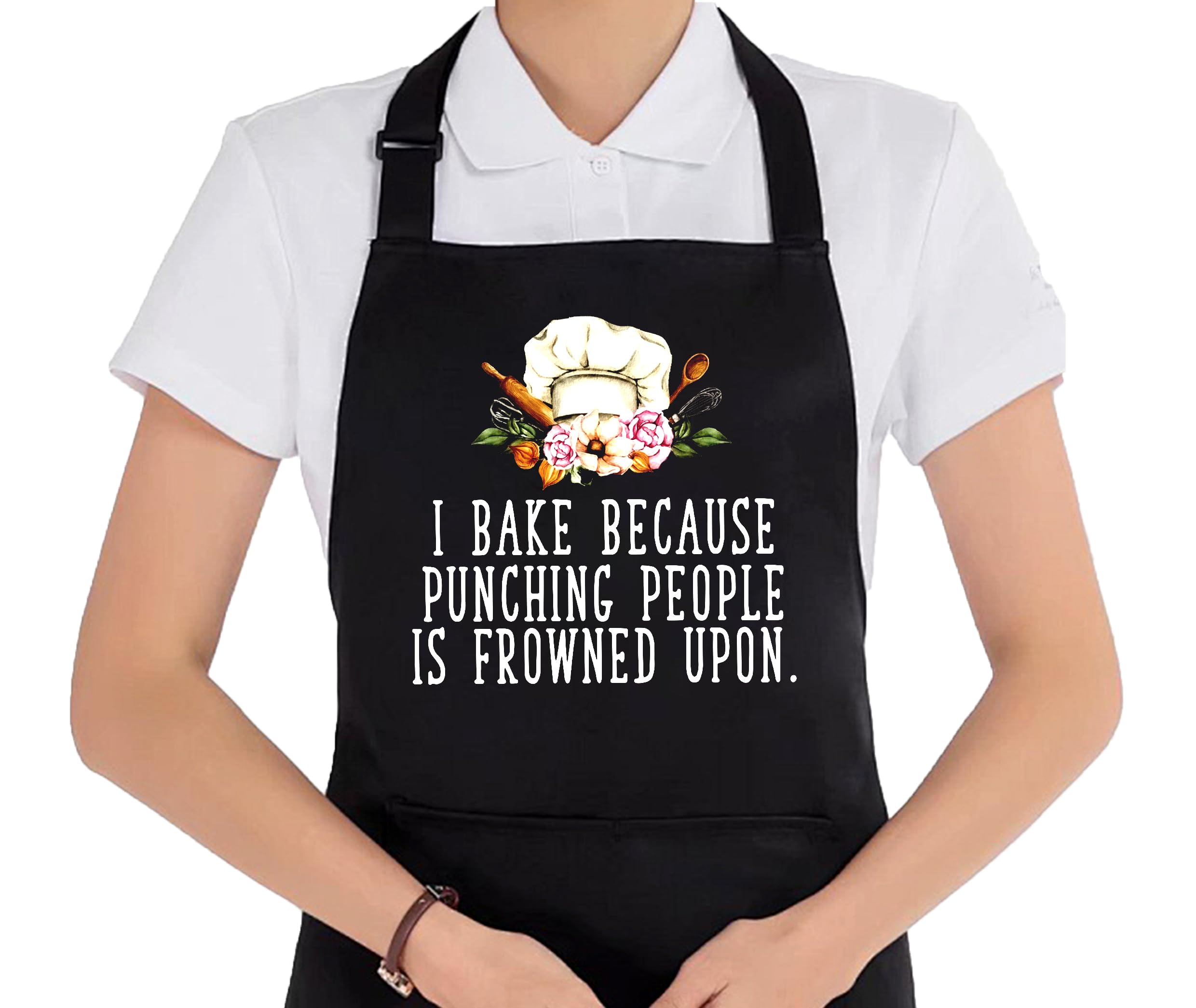Uinwk Funny Baking Aprons For Women With Pockets, Gifts For Bakers Chefs Women, I Bake Because Punching People Is Frowned Upon W