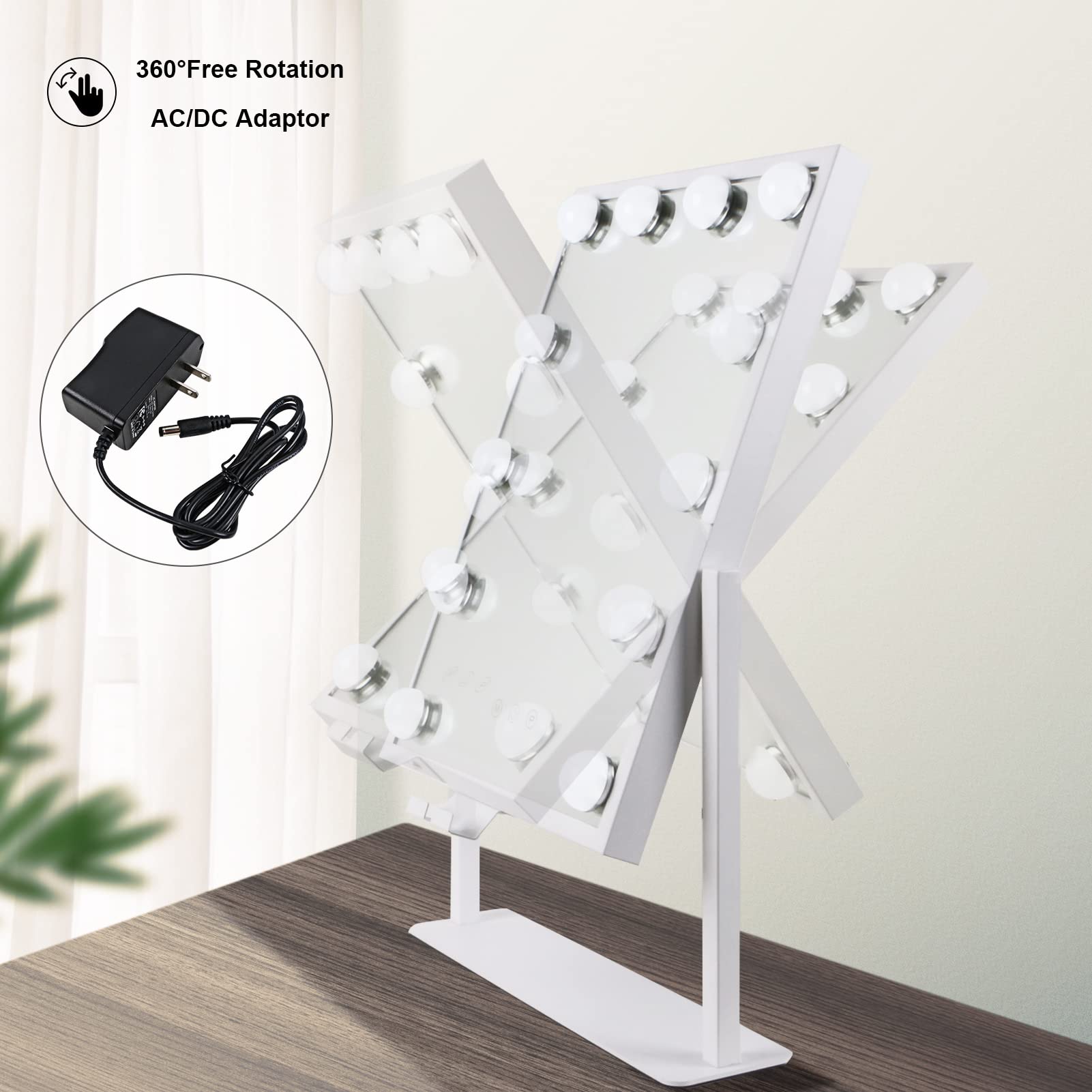 Bwllni Vanity Mirror With Lights, Hollywood Lighted Makeup Mirror With Phone Holder, Smart Touch Control, 3 Color Lighting Modes