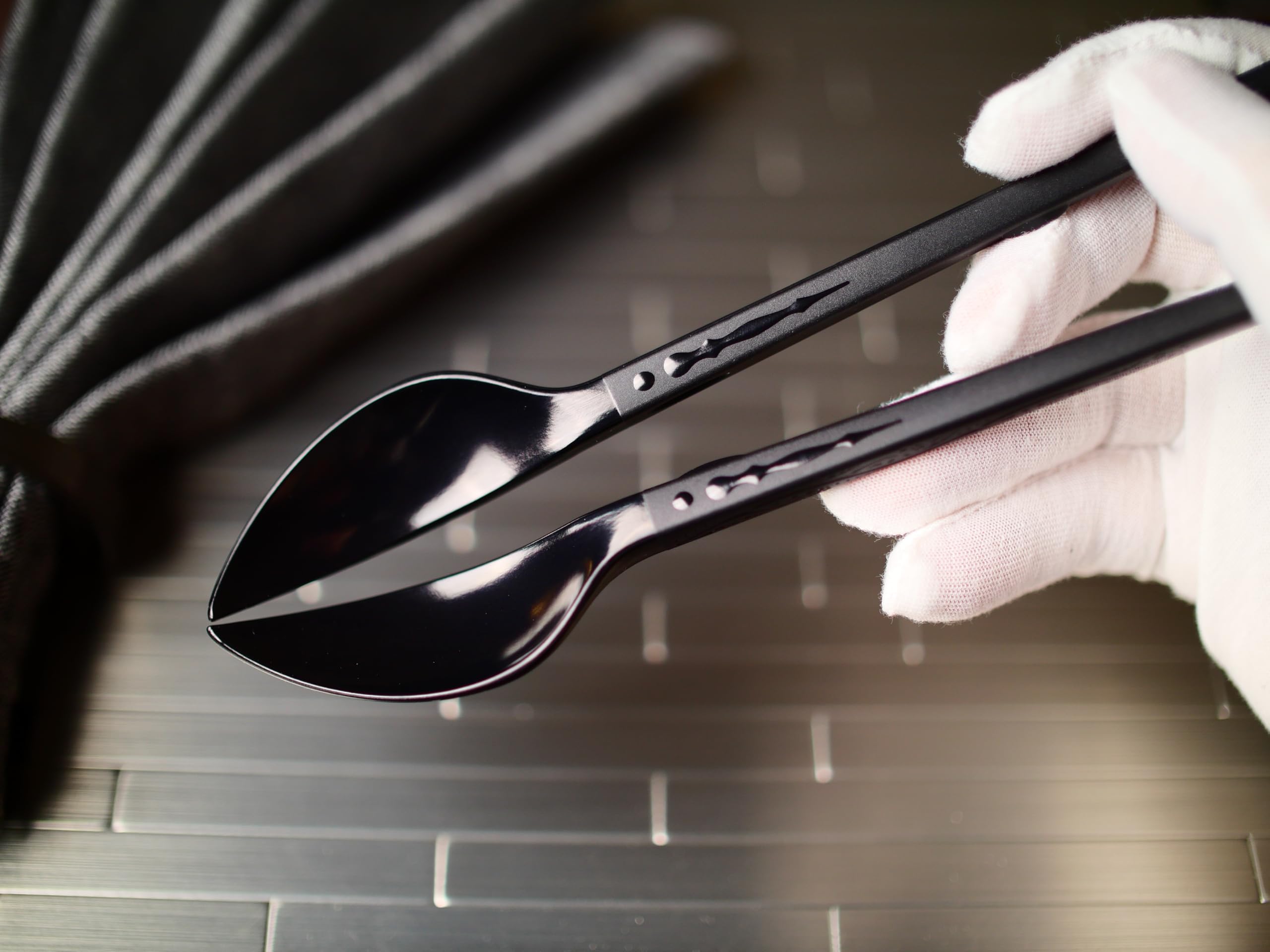 Spoon-Forming Bidirectional Chopsticks With Soft Carrying Pouch (Reusable, One Pair, Black, 2024 Edition W/Tighter Seam)