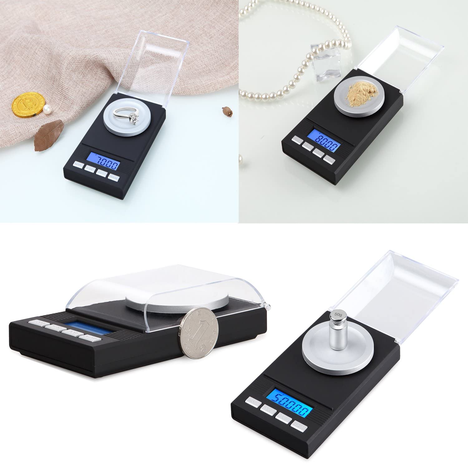 50G/1.7637Oz High Precision Digital Milligram Scale, 0.001G /0.0001Oz Accuracy, Portable Jewelry Scale Digital Weight With Calib