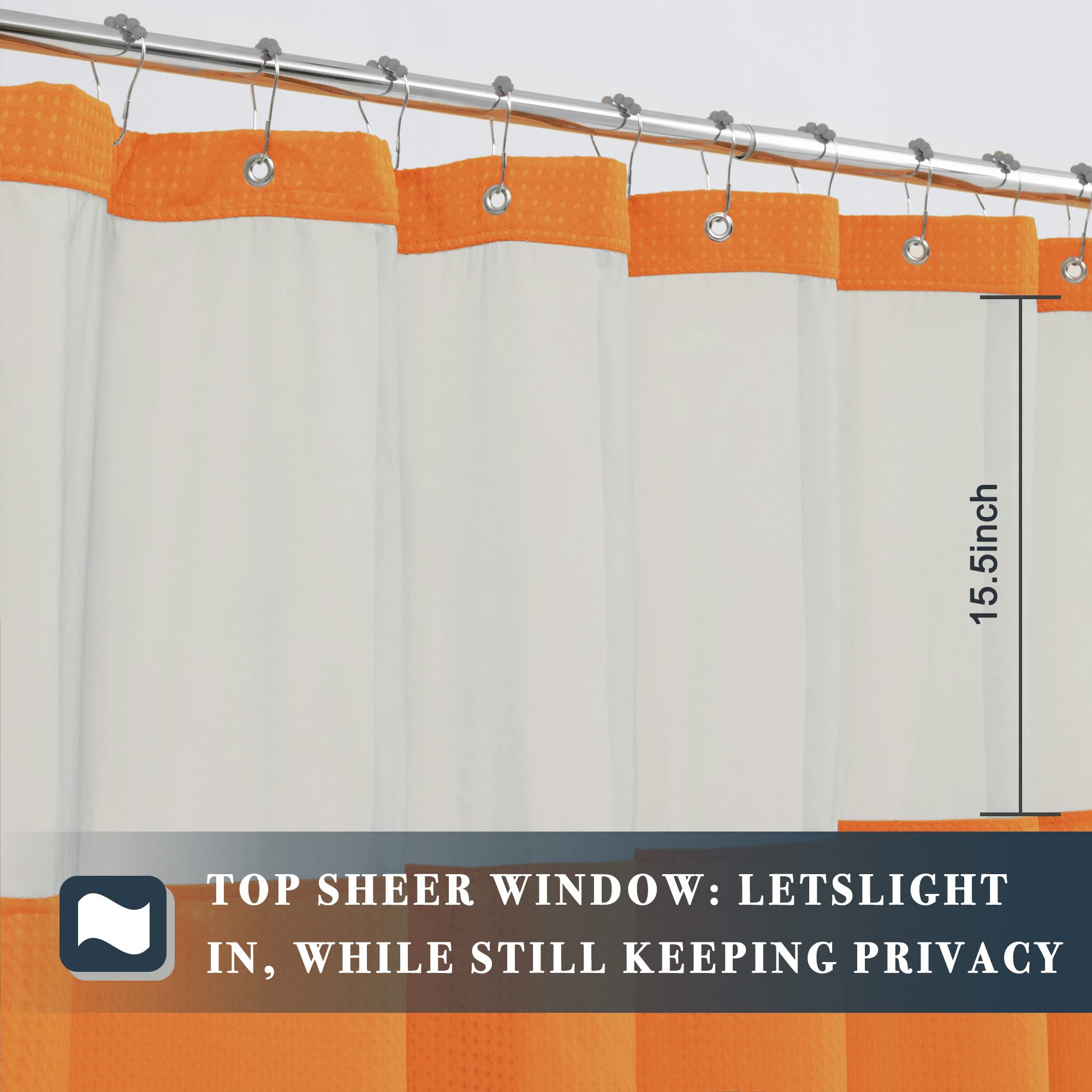 N&Y HOME Waffle Weave Shower Curtain with Snap-in Fabric Liner & 12 Metal Hooks Set - Hotel Style  Waterproof & Washable  Heavyweight Fabric & Mesh Top Window - 71x72  Orange