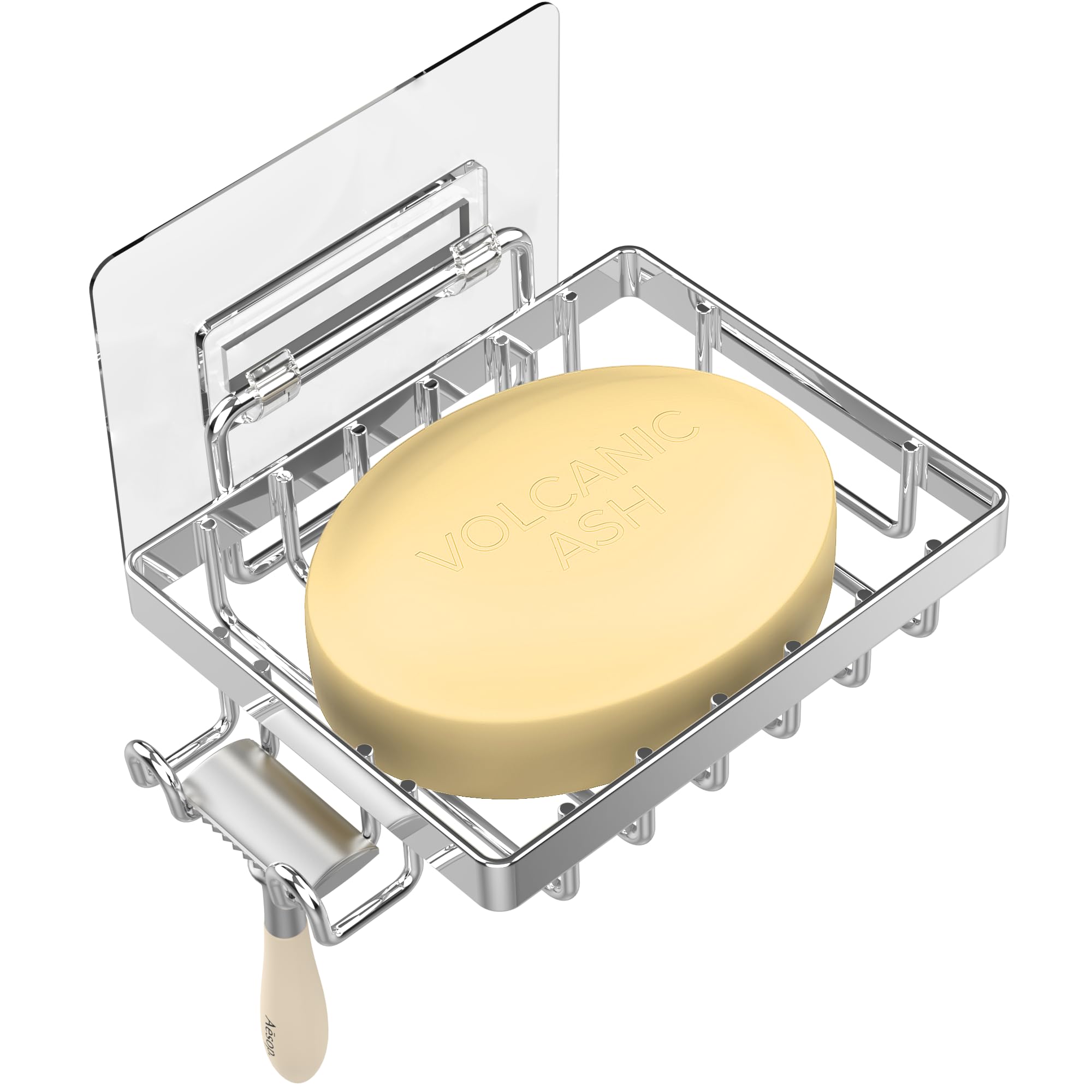 Moforoco Silver Soap Dish, Soap Bar Holder For Shower, No Drilling Bathroom Accessories, Wall Mounted Soap Holder With Hooks And