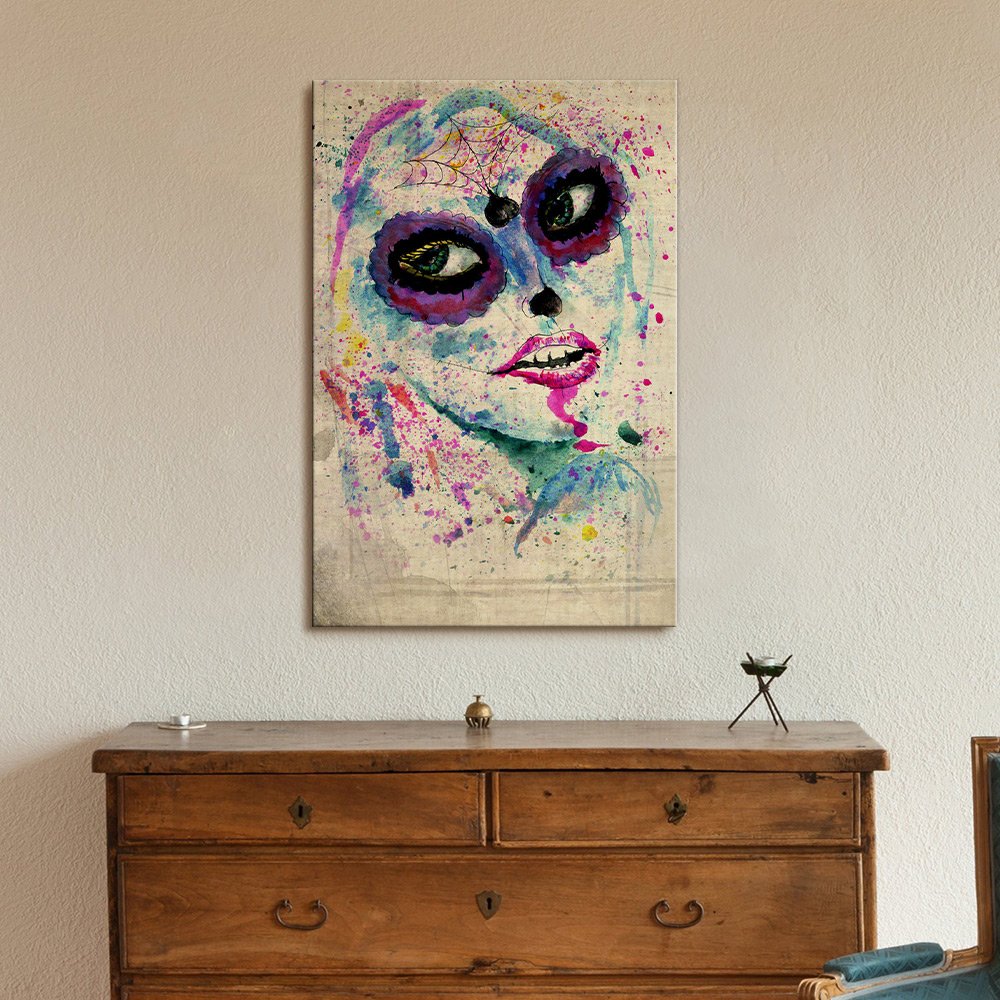 Wall26 - Canvas Print Wall Art - Day Of The Dead (Dia De Los Muertos) Themed Art Sugar Skull Makeup - Gallery Wrap Modern Home A