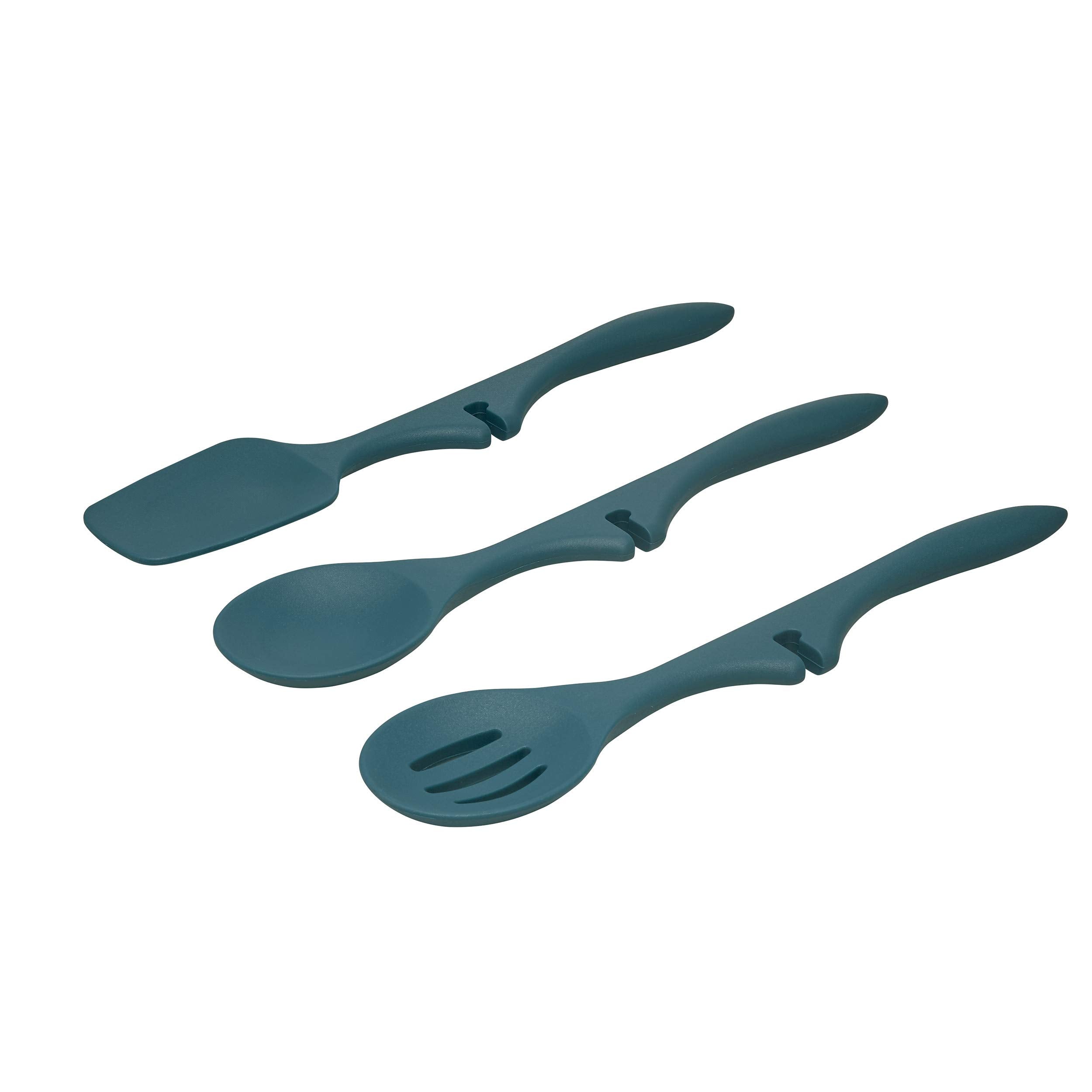 Rachael Ray Kitchen Tools And Gadgets Nonstick Utensils/Lazy Spoonula, Solid And Slotted Spoon, 3 Piece, Marine Blue