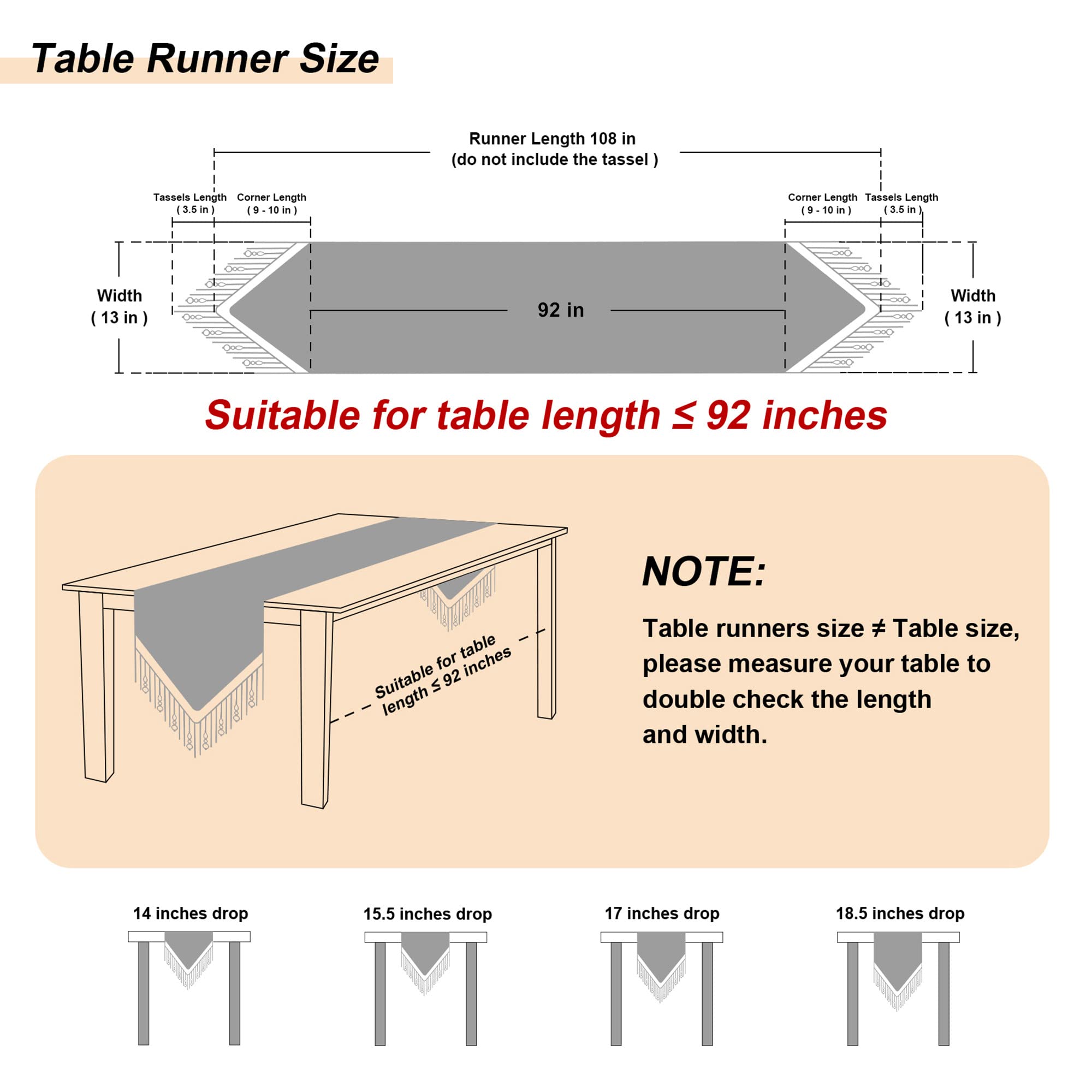 Loom And Mill Luxury Chenille Table Runner 108 Inches Long, Black Damask Jacquard Table Runners With Multi-Tassels For Halloween