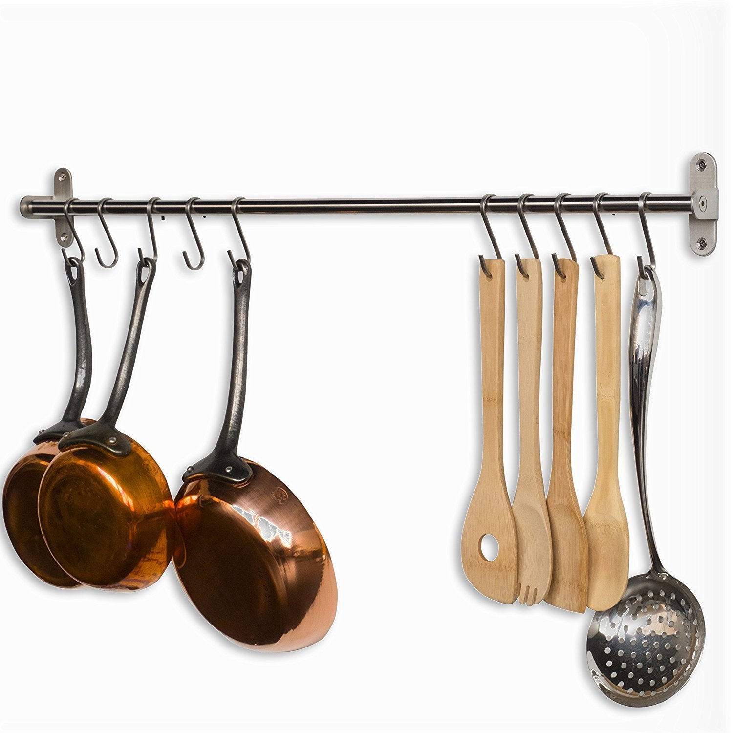 Qqoutlet Premium Chefmate Stainless Steel Gourmet Kitchen 31.5 Inch Wall Mount Rail And 10 S Hooks Set Utensil Pot Pan Lid Rack