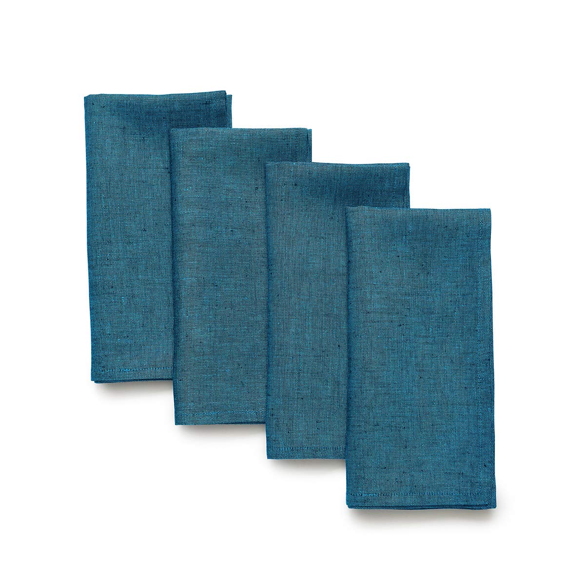 Solino Home Linen Dinner Napkins 20 X 20 Inch - 100% Pure Linen Chambray Teal Cloth Napkins Set Of 4 - Athena, Handcrafted And M