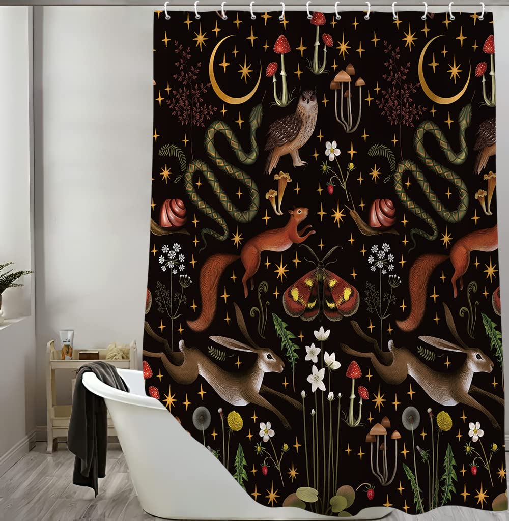 Fairy Rustic Forest Shower Curtain For Bahtroom, Country Woodland Wild Animals Butterfly Mushroom Set Hunting Shower Curtain, Fa