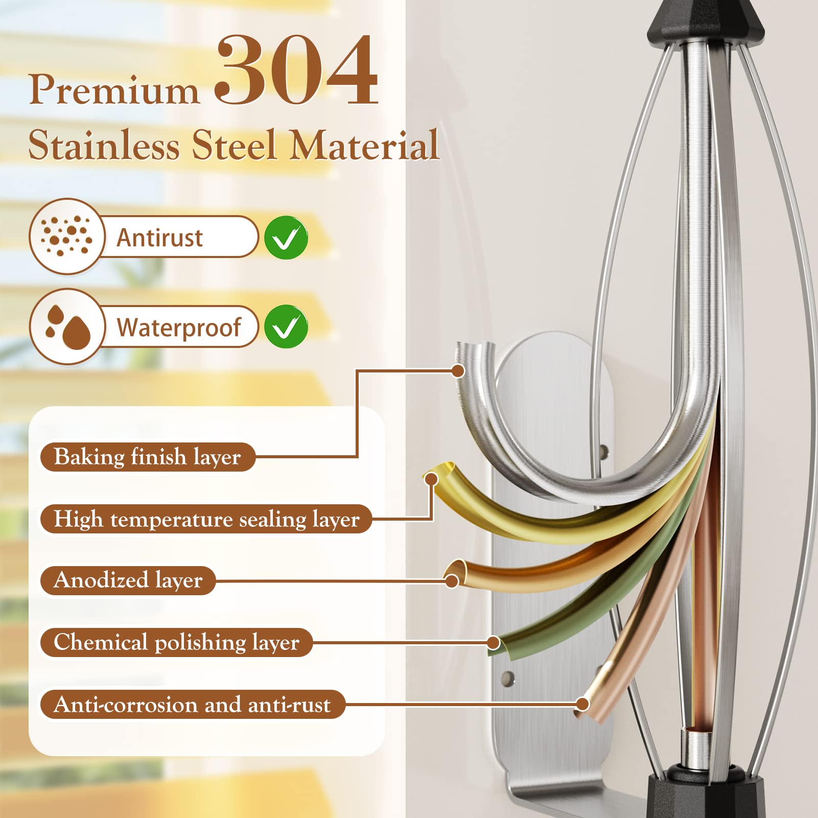Paper Towel Holder Under Cabinet + Towel Robe Hooks, Single Hand Operable Under Cabinet Paper Towel Holder With Damping Effect A