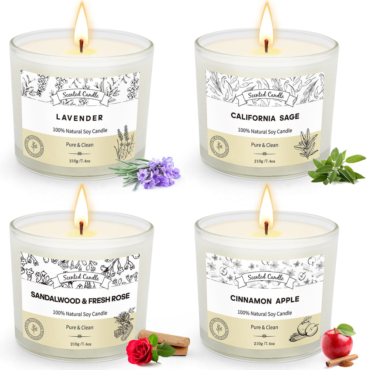 4 Pack Candles for Home Scented Aromatherapy Candles Gifts Set for Women, Cinnamon Apple Candle, 36 oz 260 Hour Long Lasting Can
