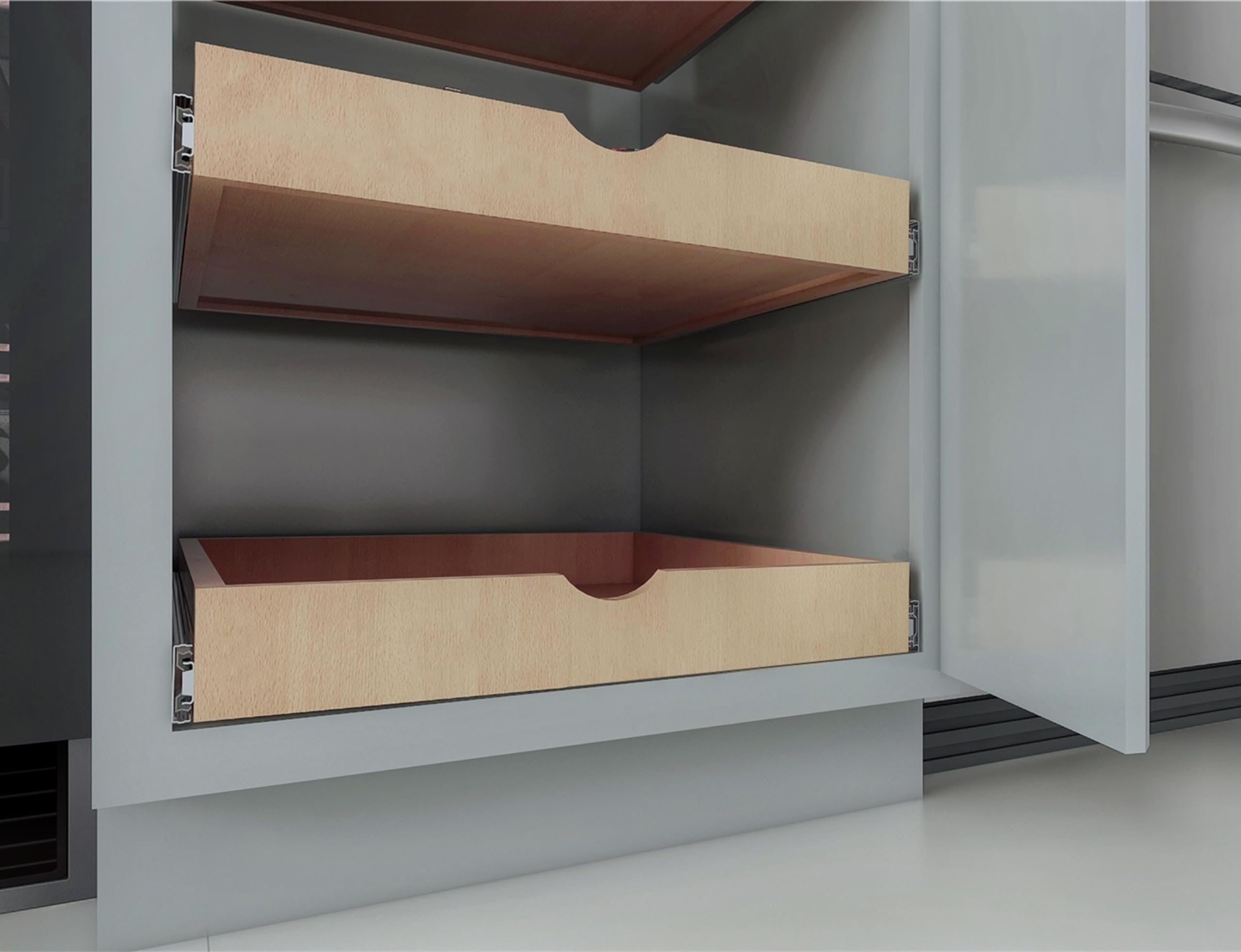 Elysian 20 Inch Width Kitchen Organizer Drawer Tray Box With Slide-Out Or Pull-Out Shelf And Wood Spacer Organization Storage (F