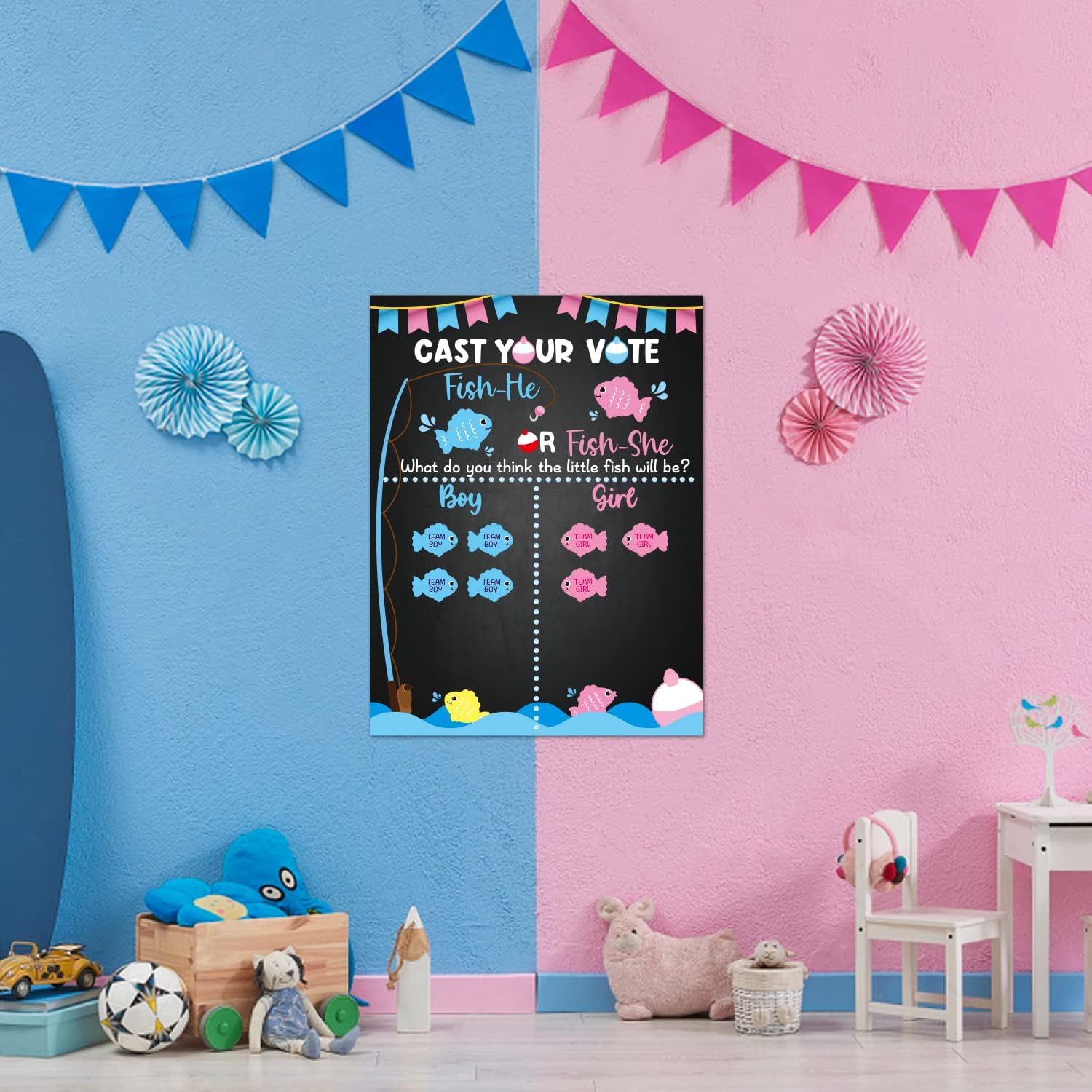 Angolio Gone Fishing Gender Reveal Games For Voting With Fish Voting Stickers For Kids Adults Guests Cast Baby Vote Game Gender