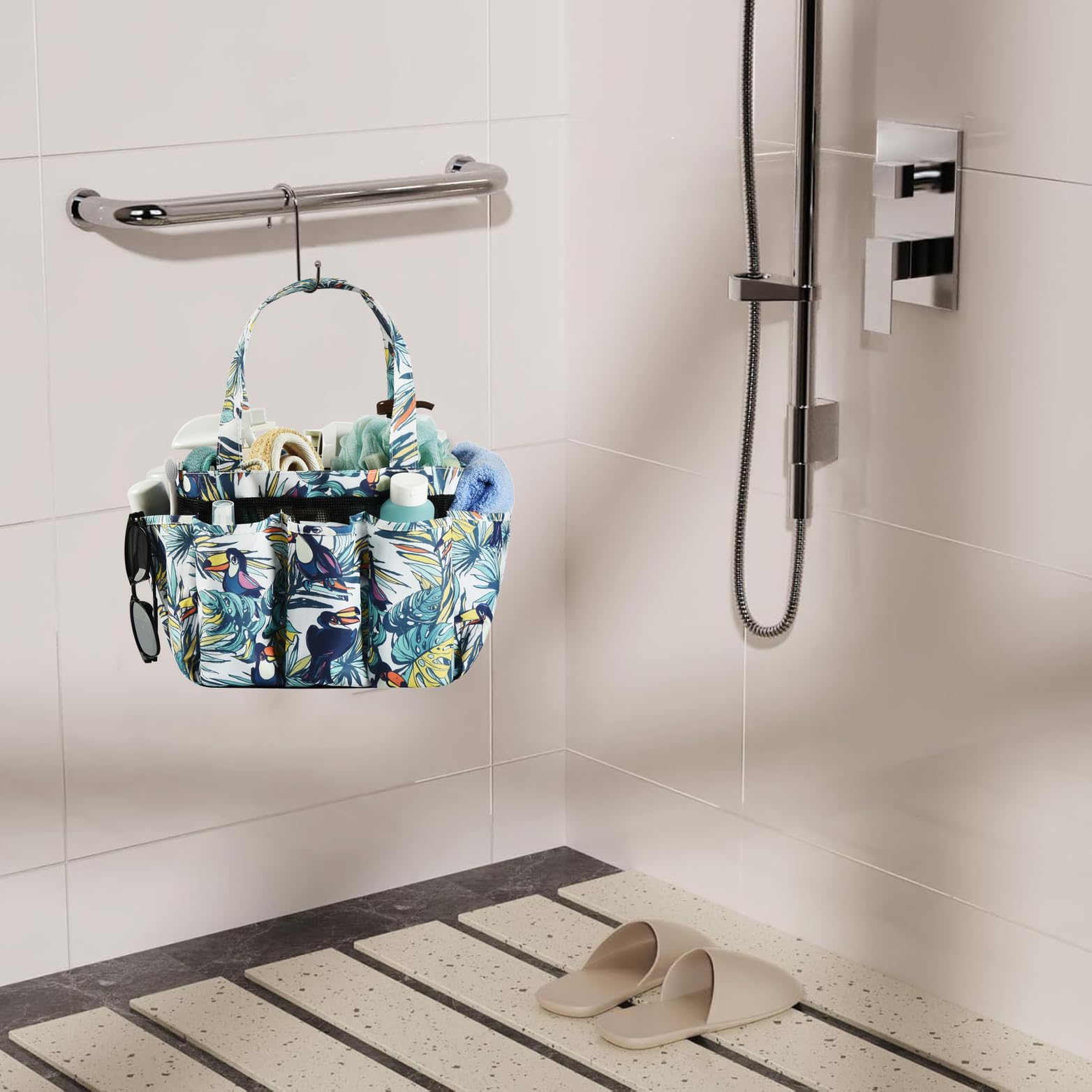 Haundry Mesh Shower Caddy Tote Bag, Shower Basket Organizer With Key Hook For College Dorm Bathroom Camp Gym, Portable Caddy Bag