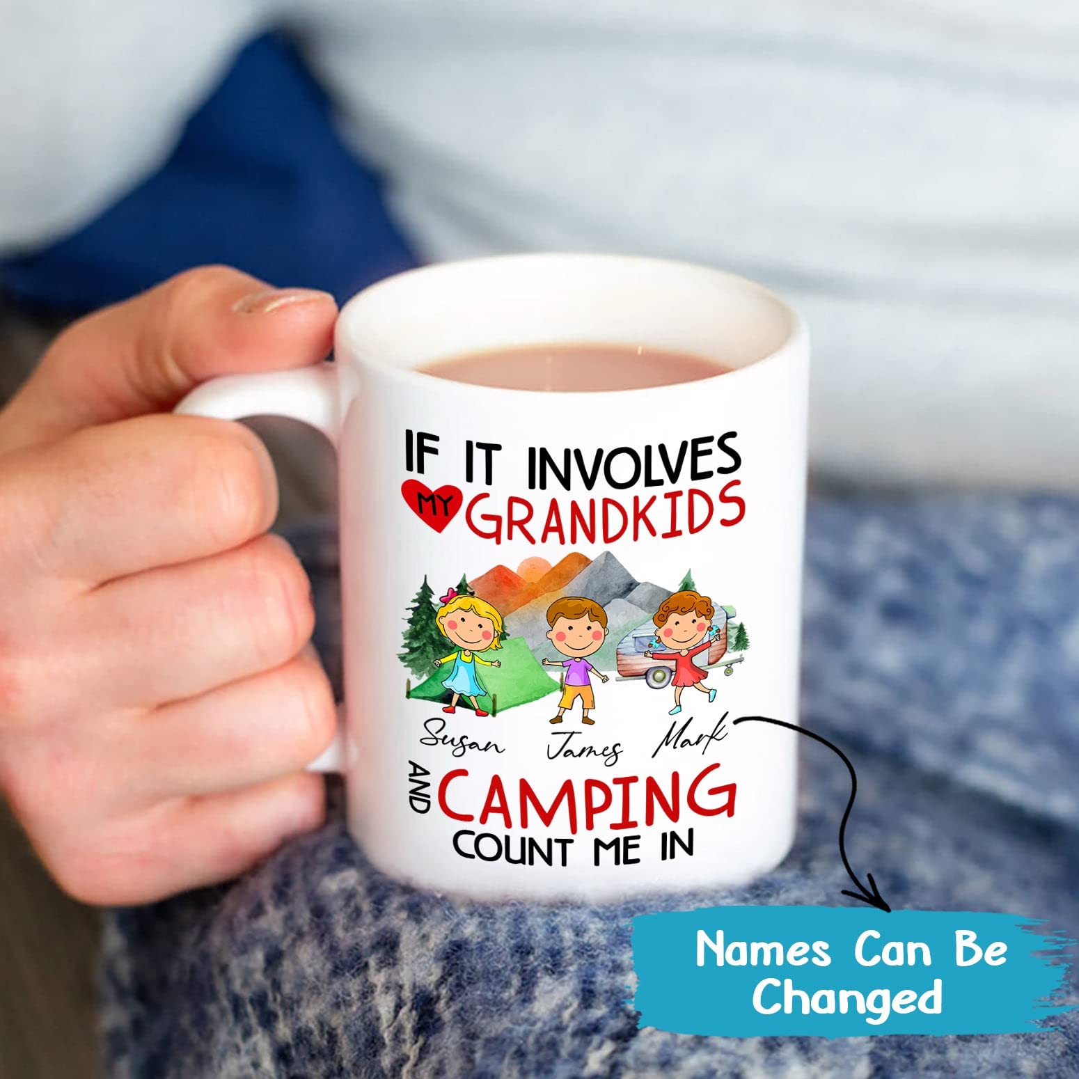 Personalized Camping Gifts, If It Involves My Grandkids And Camping Count Me In Mug, Custom Grandkids Names Mug, Grandpa Mug, Gr