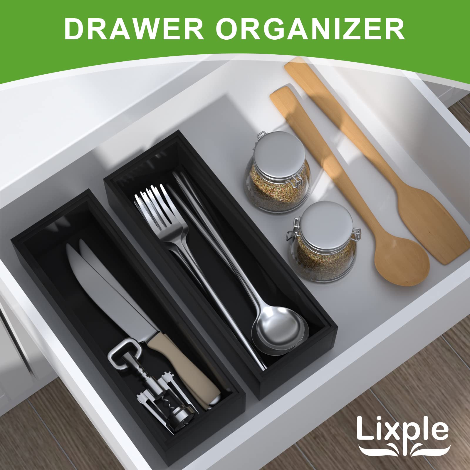 Premium Bamboo Kitchen Drawer Organizer - Set Of 2, Stackable Utensils Holder, Storage Box Tray For Kitchen Drawers, Cabinet, Ut
