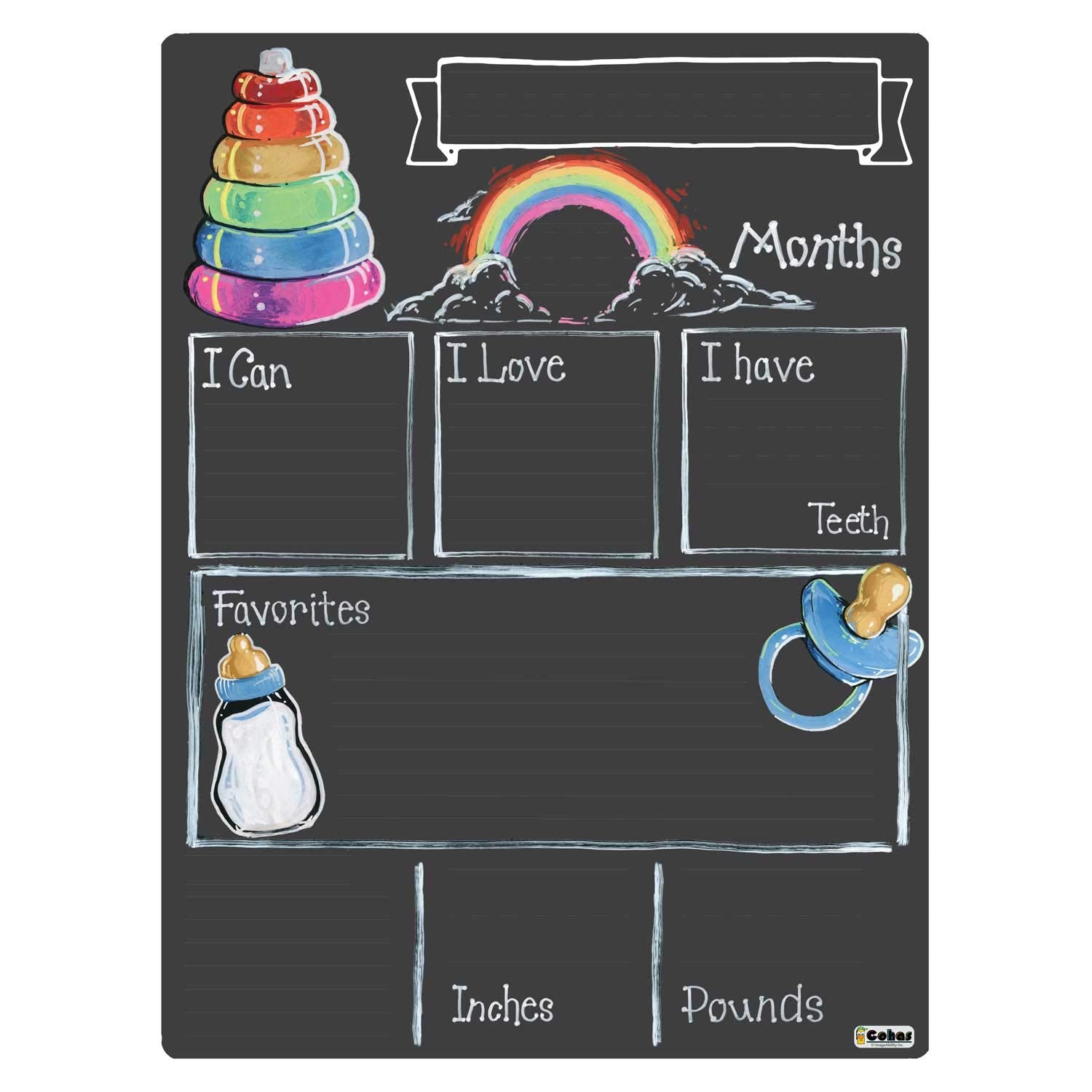 Cohas Monthly Milestone Board For Baby With Basic Designs, Reusable Chalkboard Style Surface, And No Liquid Chalk Marker, 9 By 1